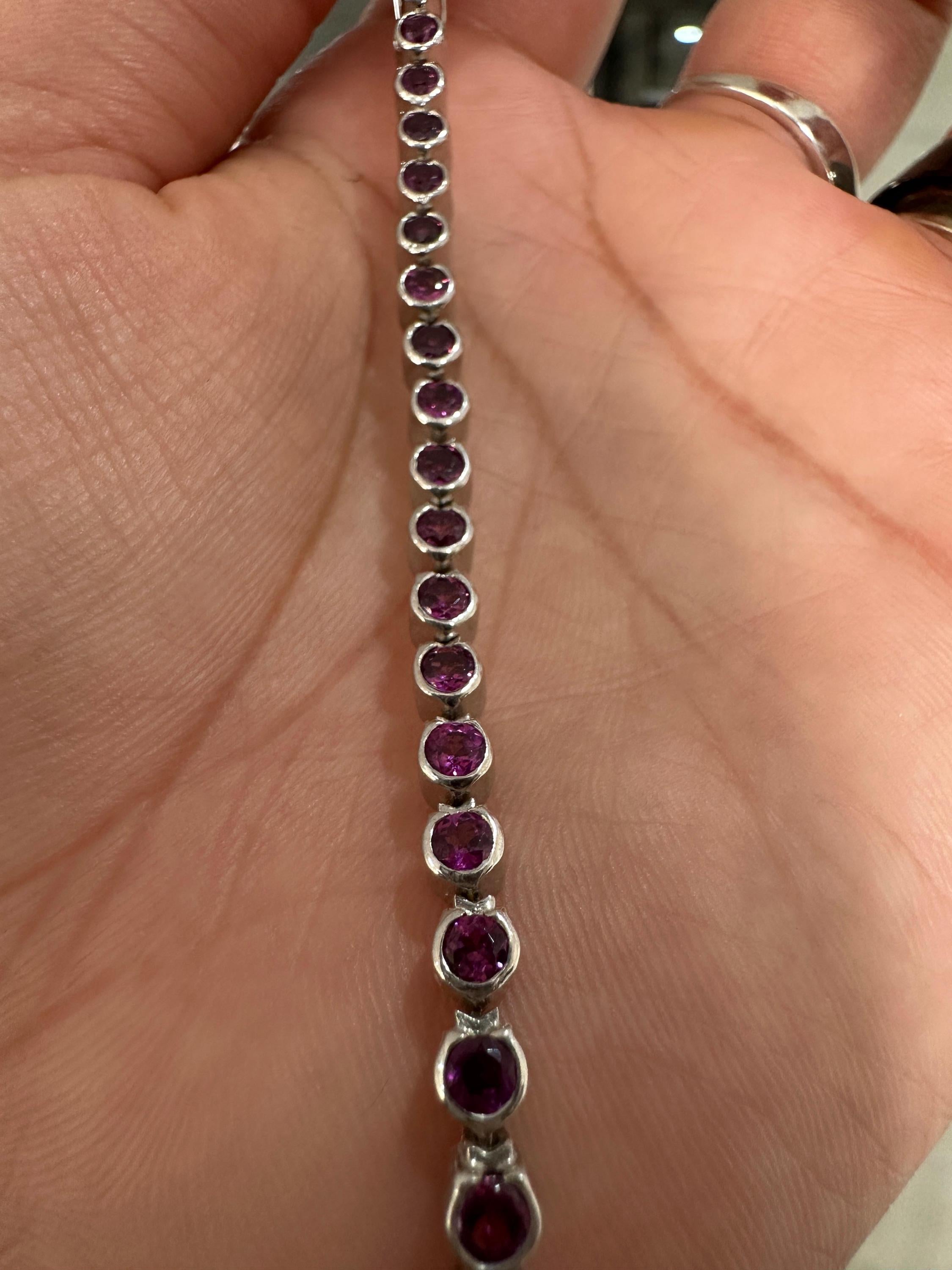 Pink Rhodolite Bezel Set Tennis Bracelet | 925 Sterling Silver | Fine Jewelry Gift