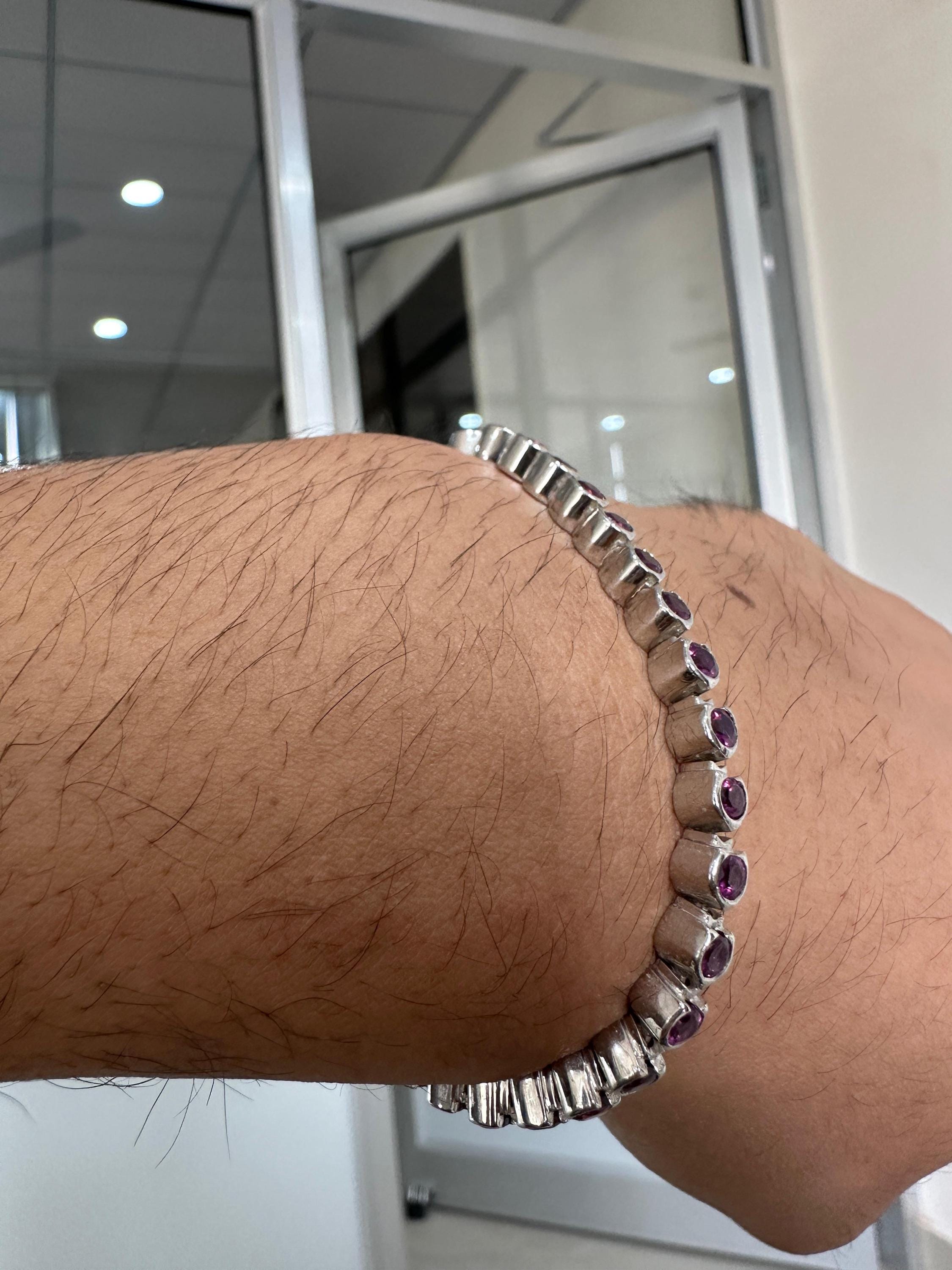 Pink Rhodolite Bezel Set Tennis Bracelet | 925 Sterling Silver | Fine Jewelry Gift