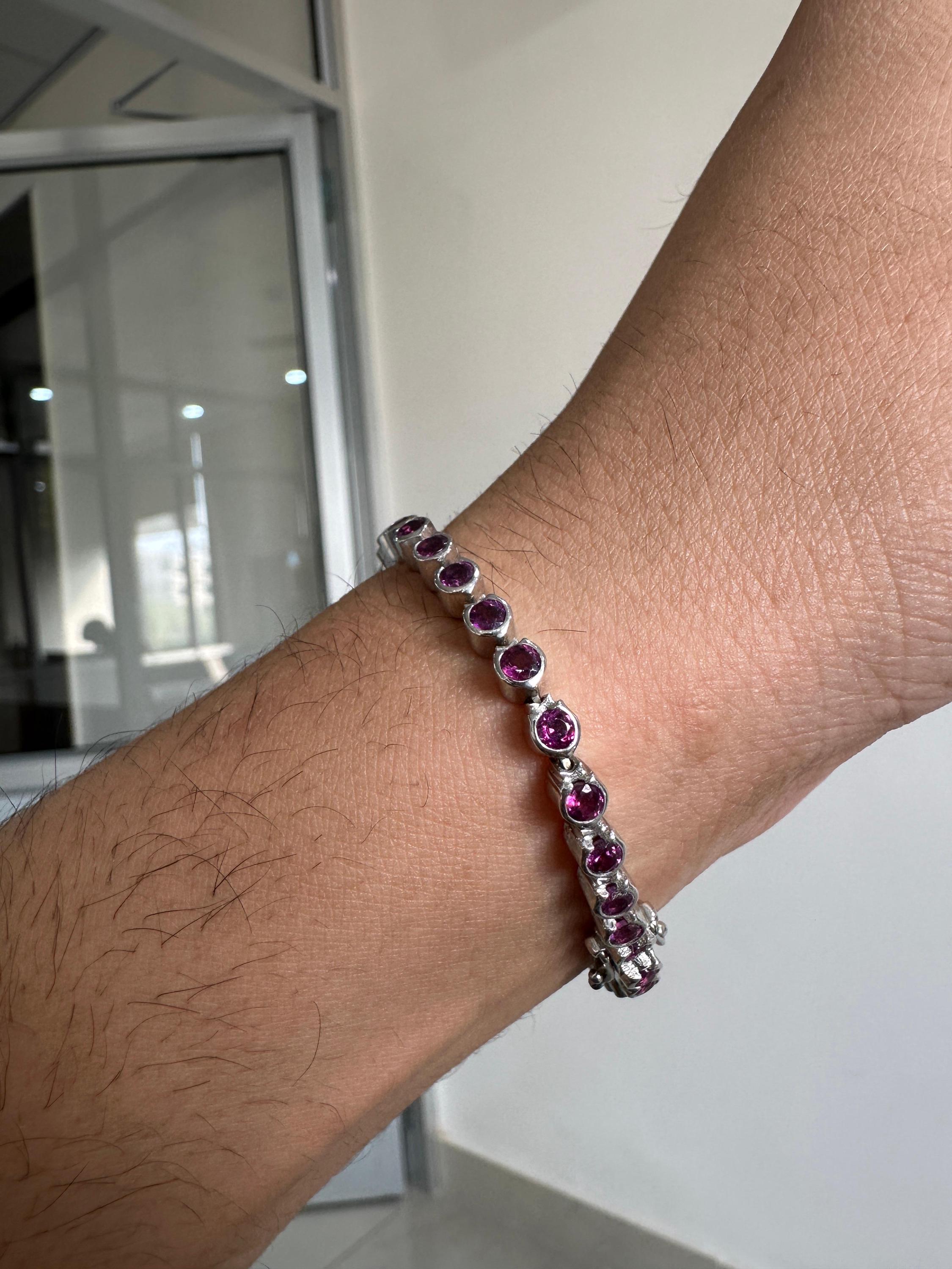 Pink Rhodolite Bezel Set Tennis Bracelet | 925 Sterling Silver | Fine Jewelry Gift