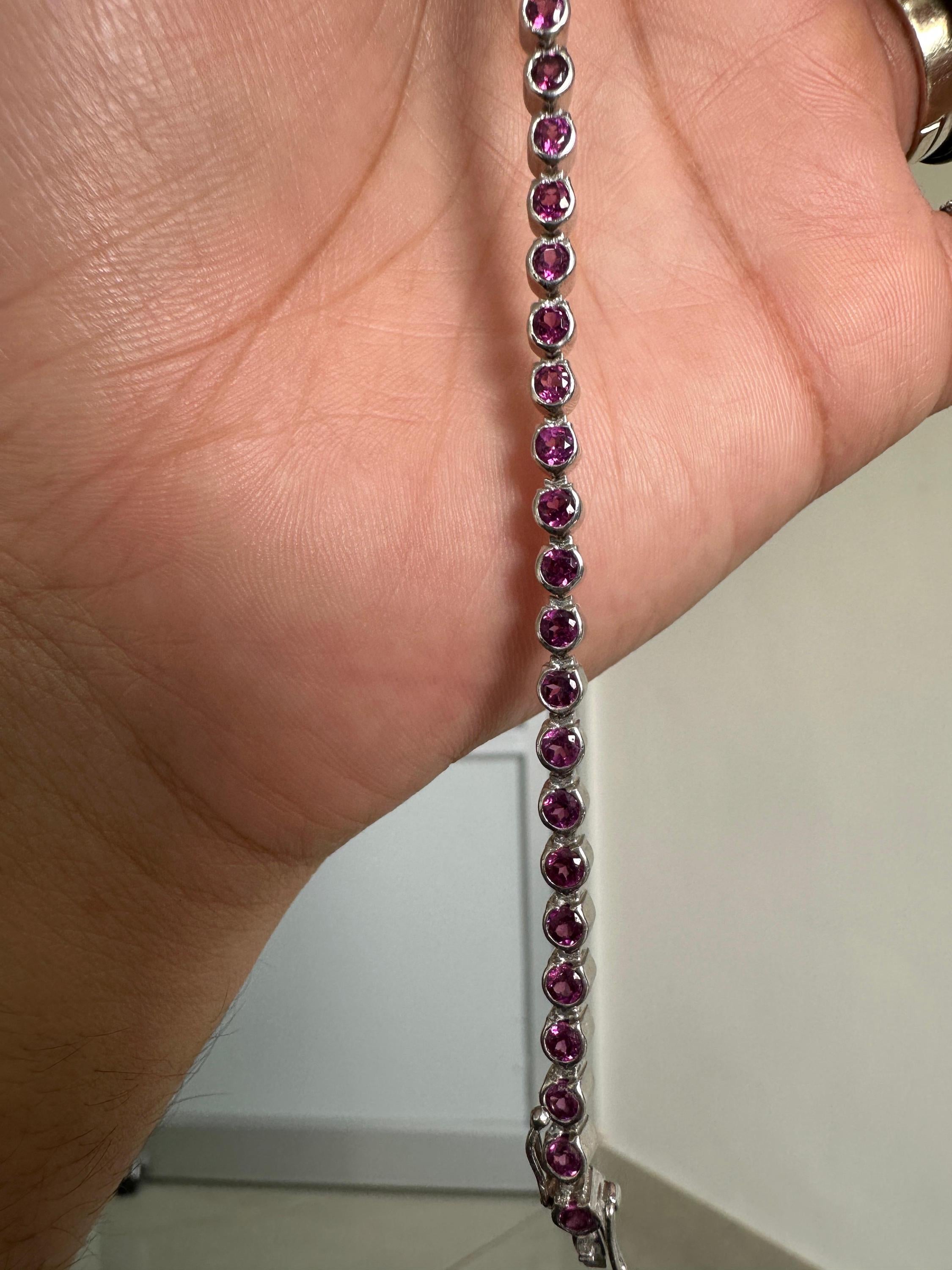 Pink Rhodolite Bezel Set Tennis Bracelet | 925 Sterling Silver | Fine Jewelry Gift