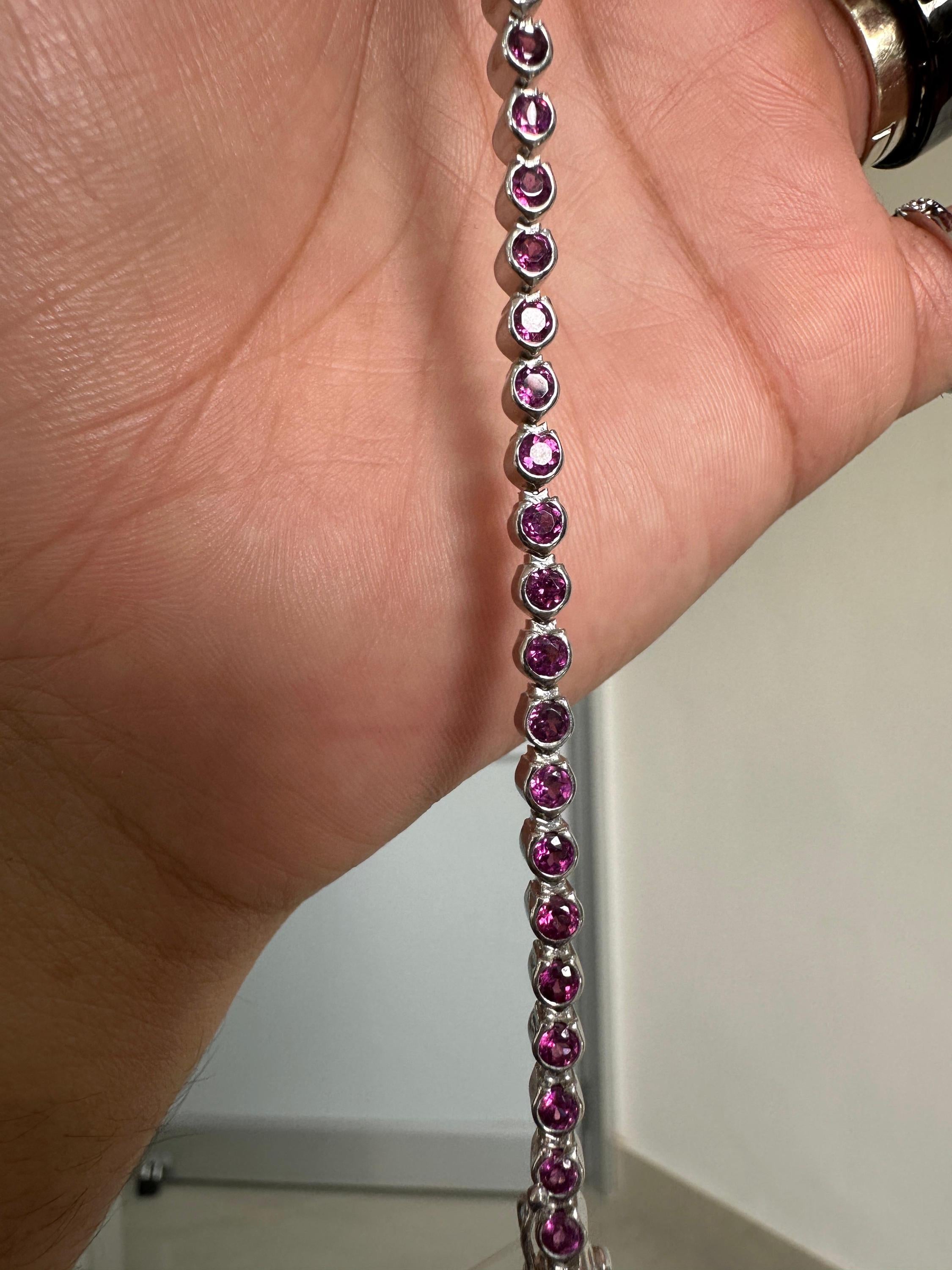 Pink Rhodolite Bezel Set Tennis Bracelet | 925 Sterling Silver | Fine Jewelry Gift