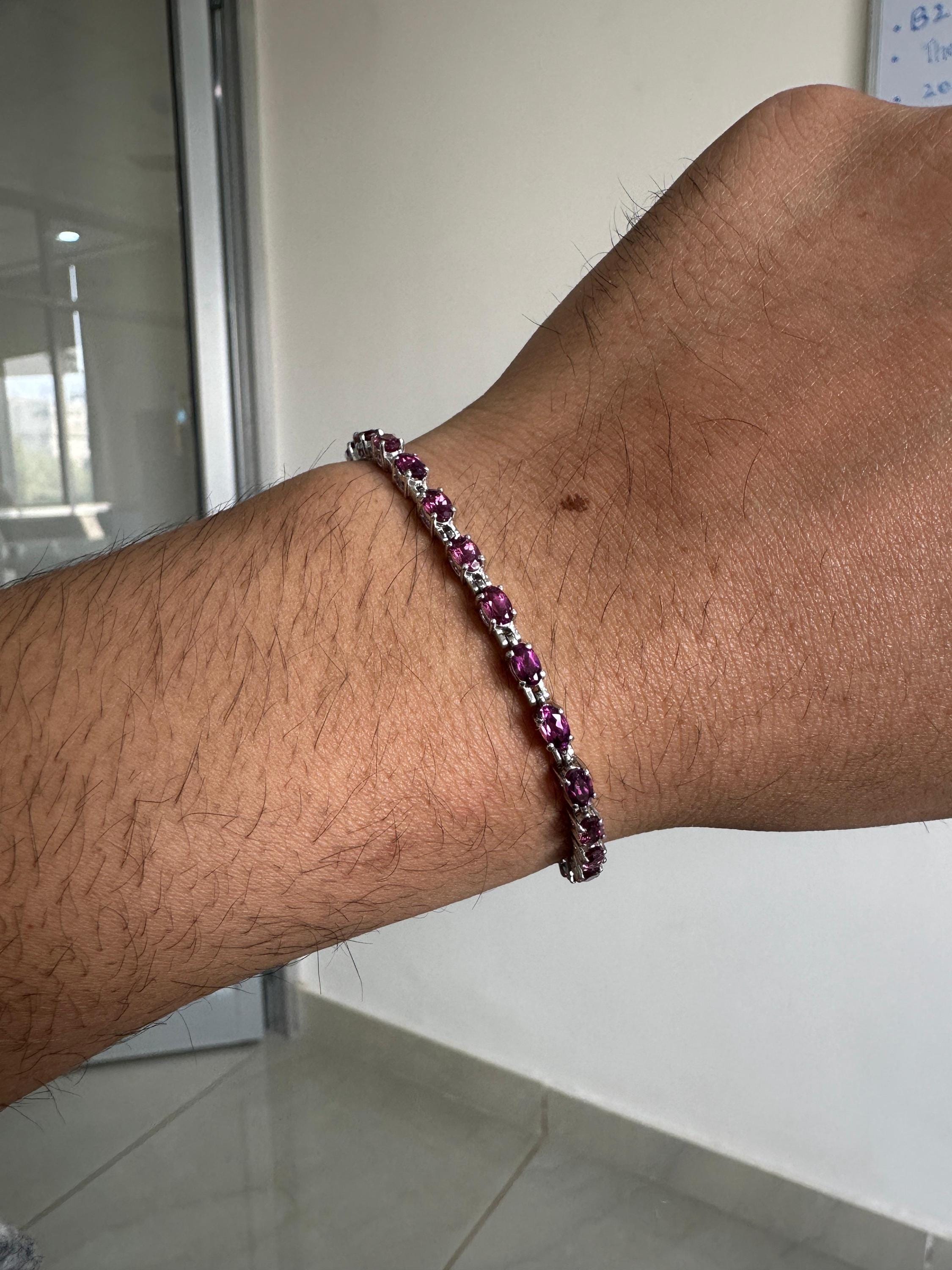 Raspberry Rhodolite Garnet Tennis Bracelet | 925 Sterling Silver, Luxury Gift for her