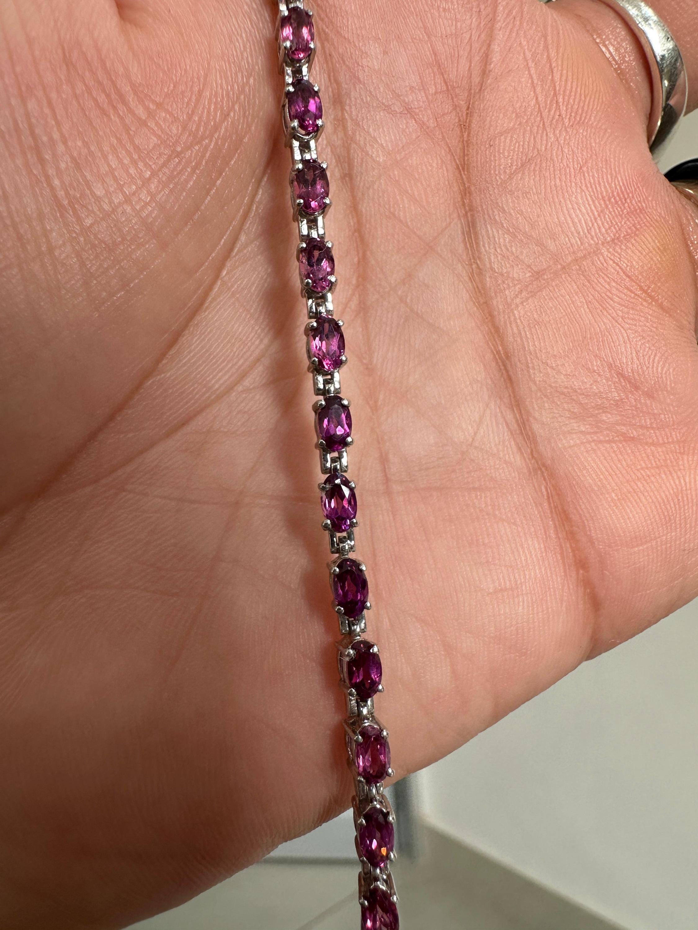 Raspberry Rhodolite Garnet Tennis Bracelet | 925 Sterling Silver, Luxury Gift for her