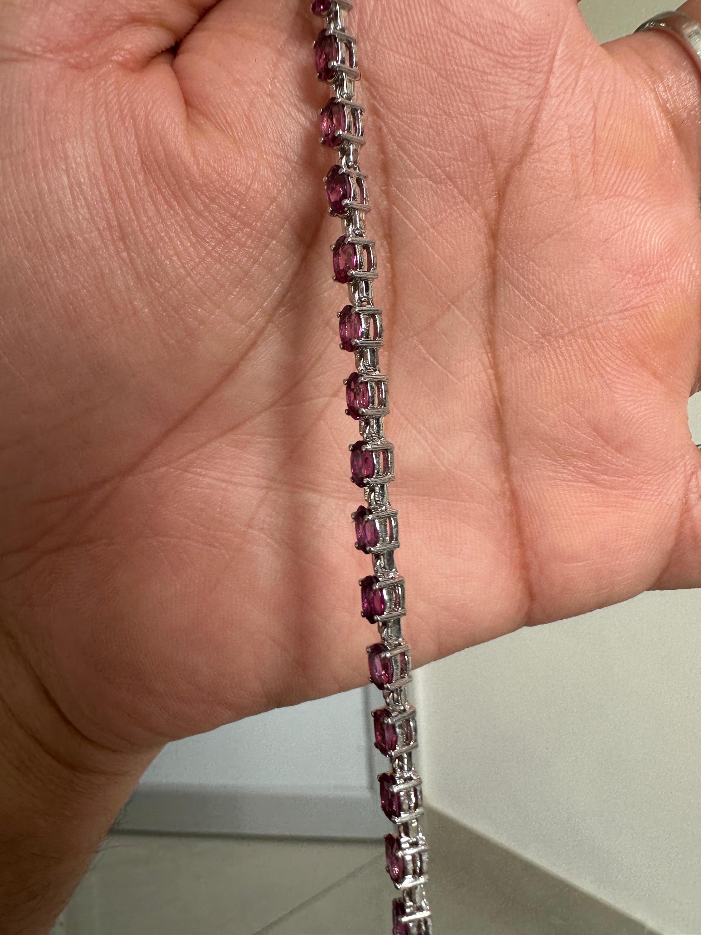 Raspberry Rhodolite Garnet Tennis Bracelet | 925 Sterling Silver, Luxury Gift for her