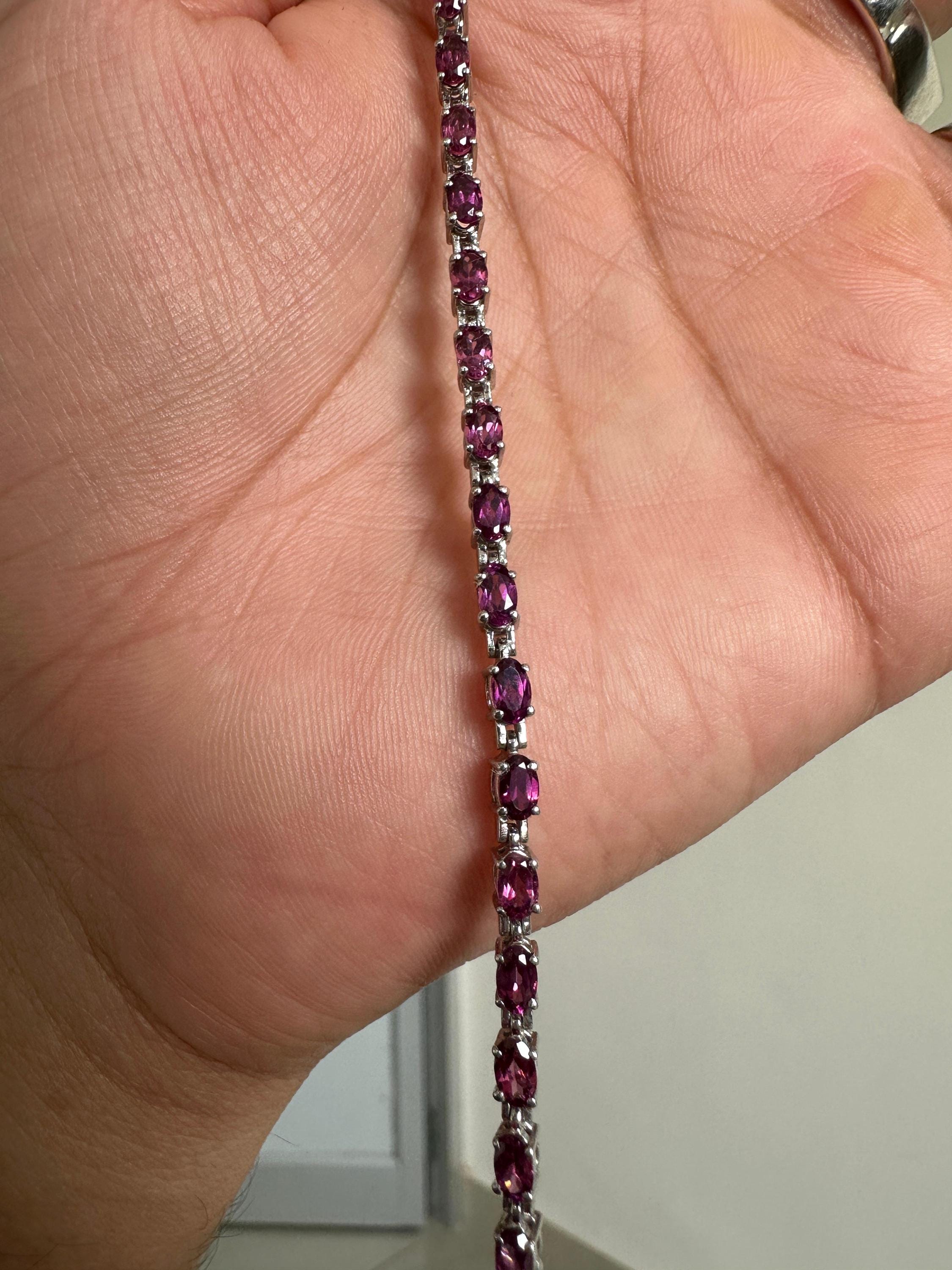 Raspberry Rhodolite Garnet Tennis Bracelet | 925 Sterling Silver, Luxury Gift for her