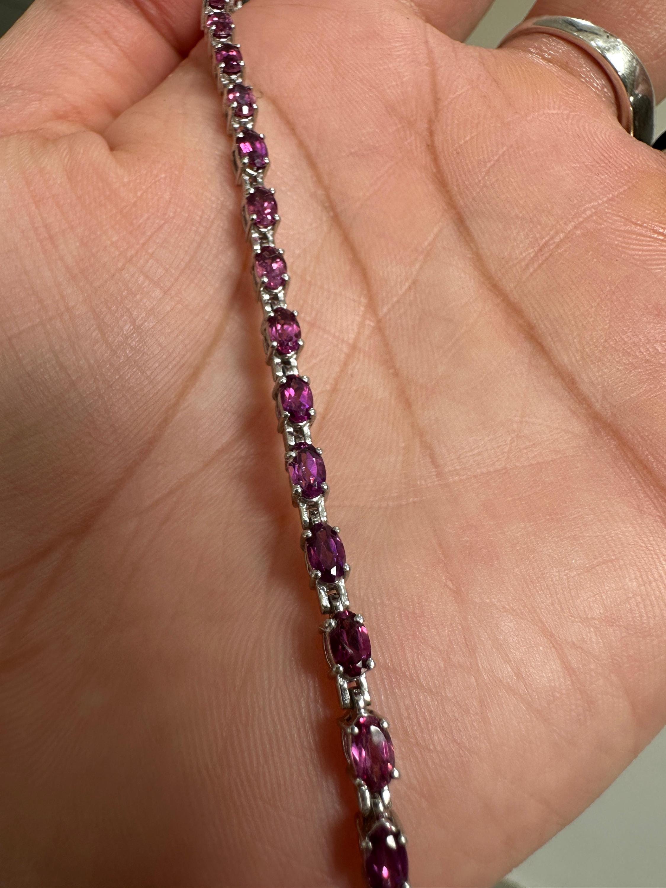 Raspberry Rhodolite Garnet Tennis Bracelet | 925 Sterling Silver, Luxury Gift for her