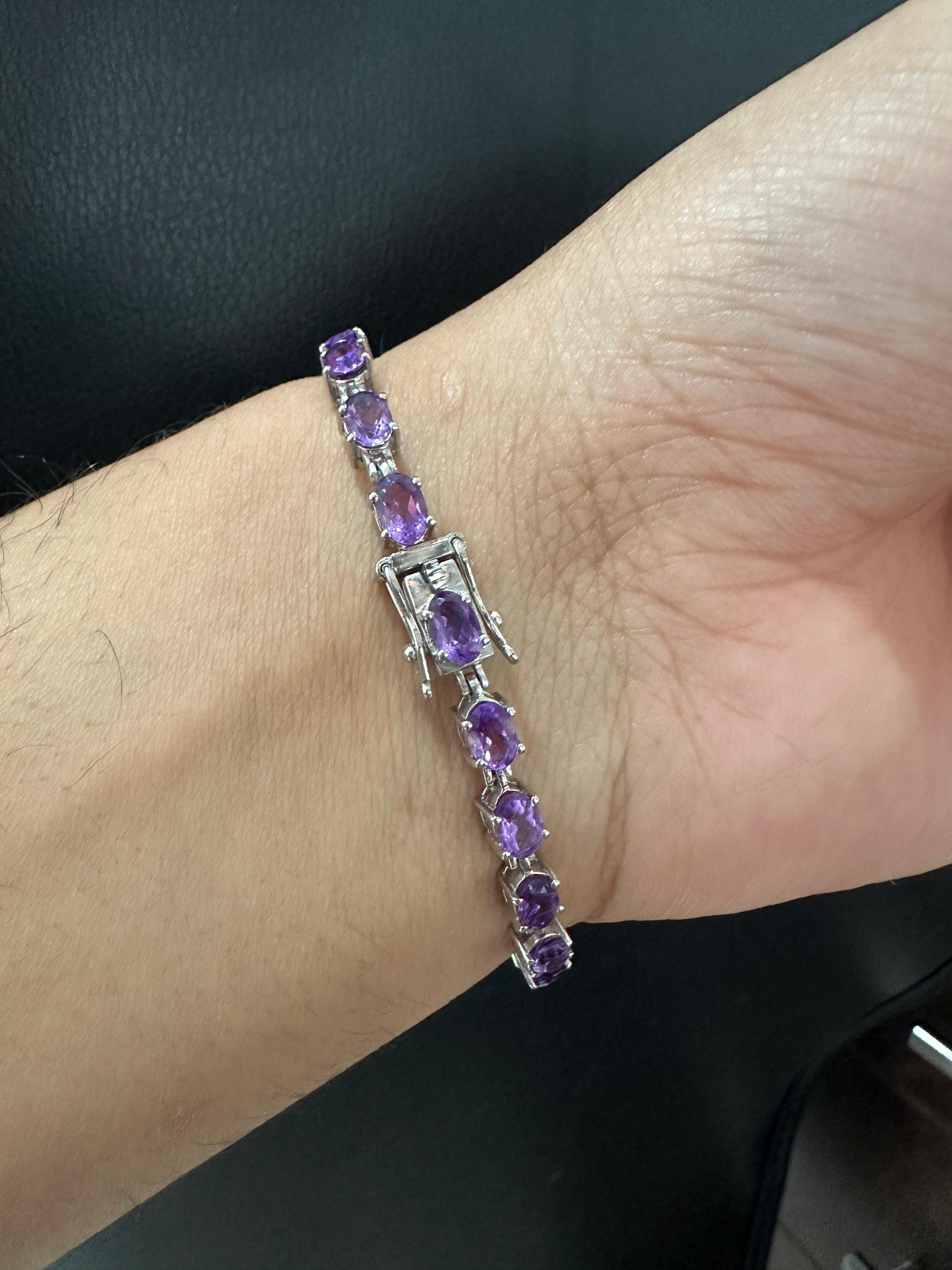 Natural Amethyst Tennis Bracelet | 925 Sterling Silver, 15 CT