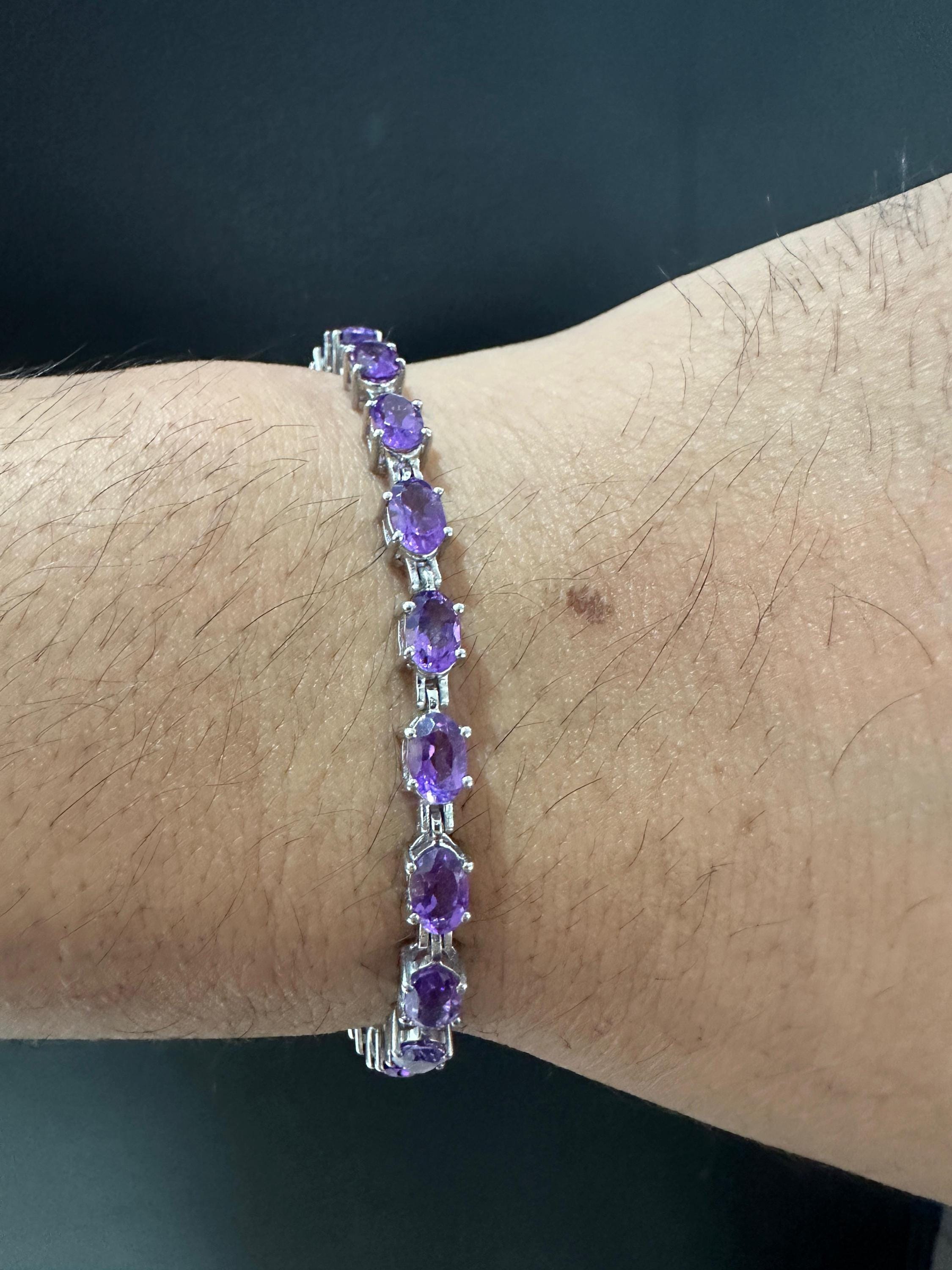 Natural Amethyst Tennis Bracelet | 925 Sterling Silver, 15 CT