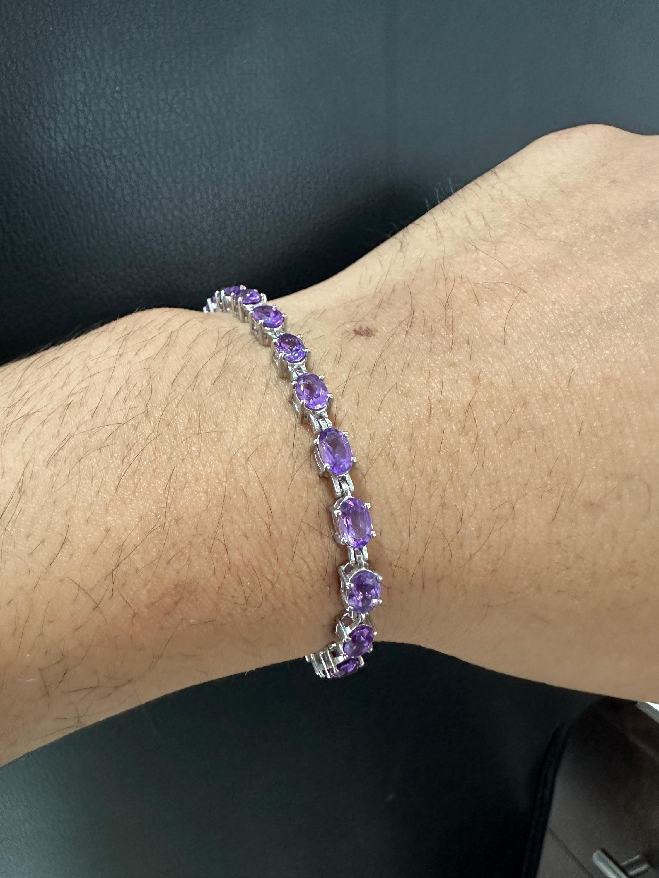 Natural Amethyst Tennis Bracelet | 925 Sterling Silver, 15 CT