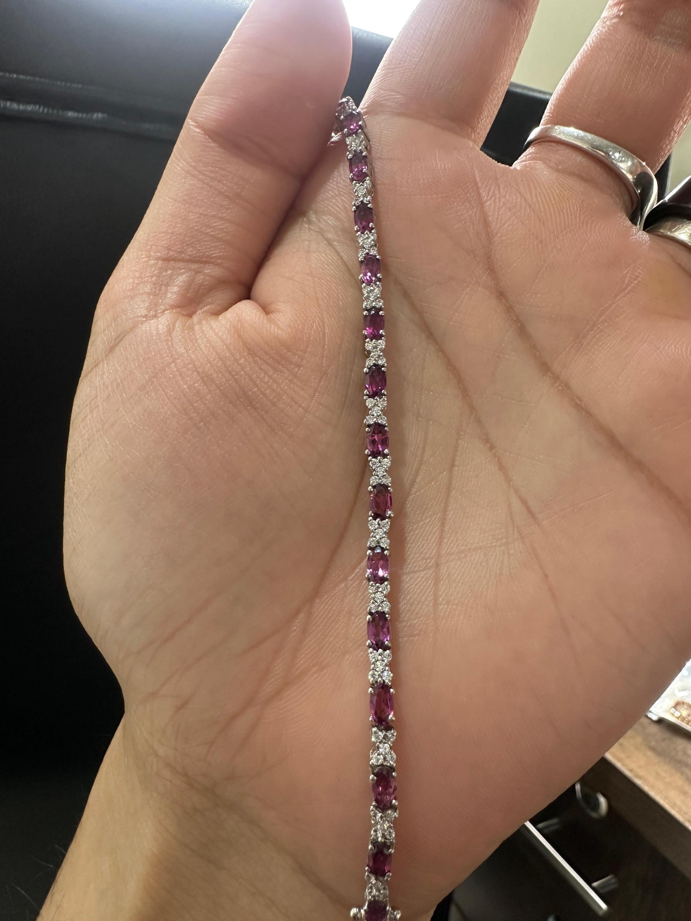 Rhodolite Garnet Tennis Bracelet | 925 Sterling Silver Diamond Accent Bridal Jewelry