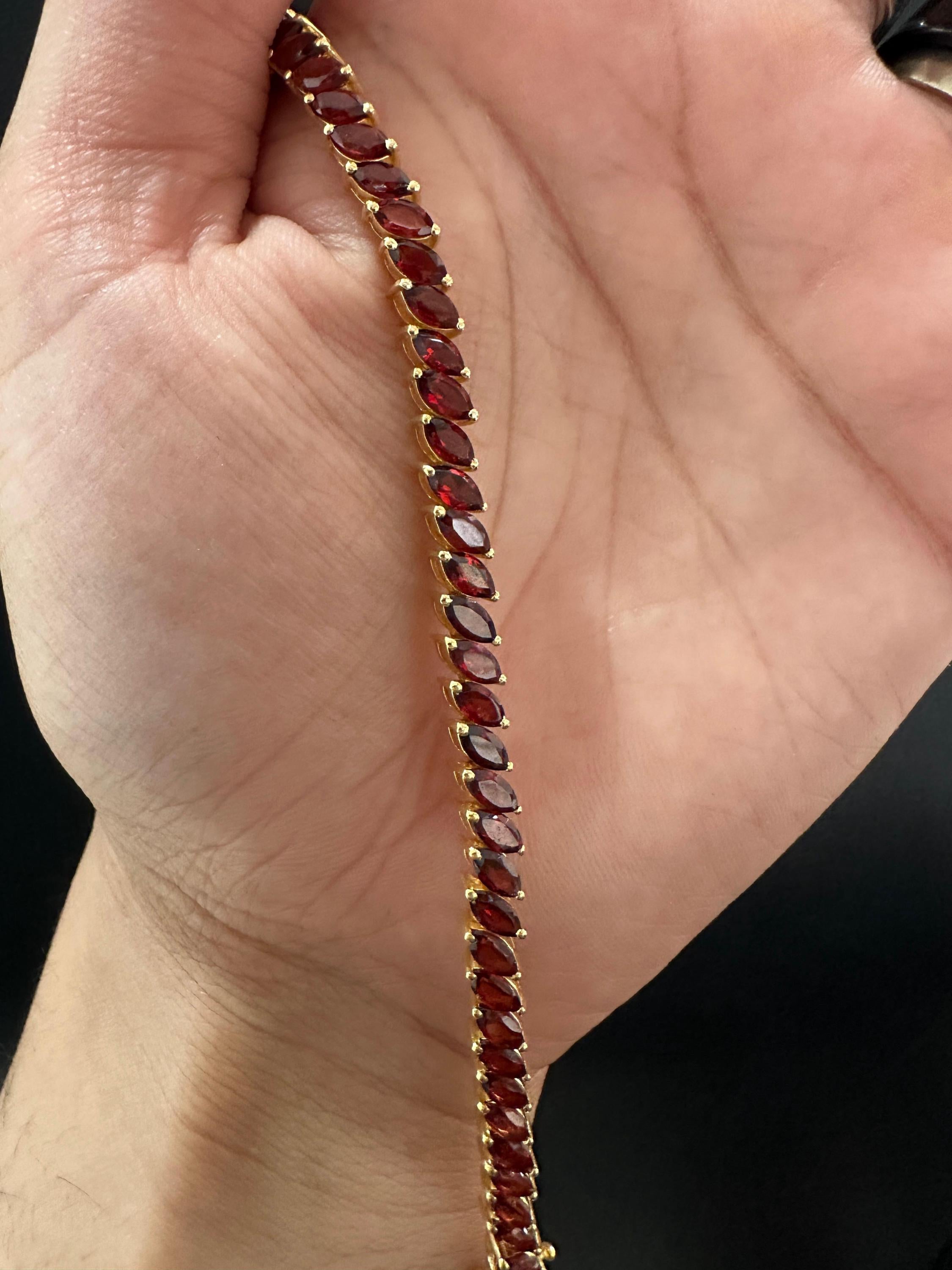 Garnet Marquise Tennis Bracelet | 14K Yellow Gold Finish, 18 CT, Fine Jewelry for Gift