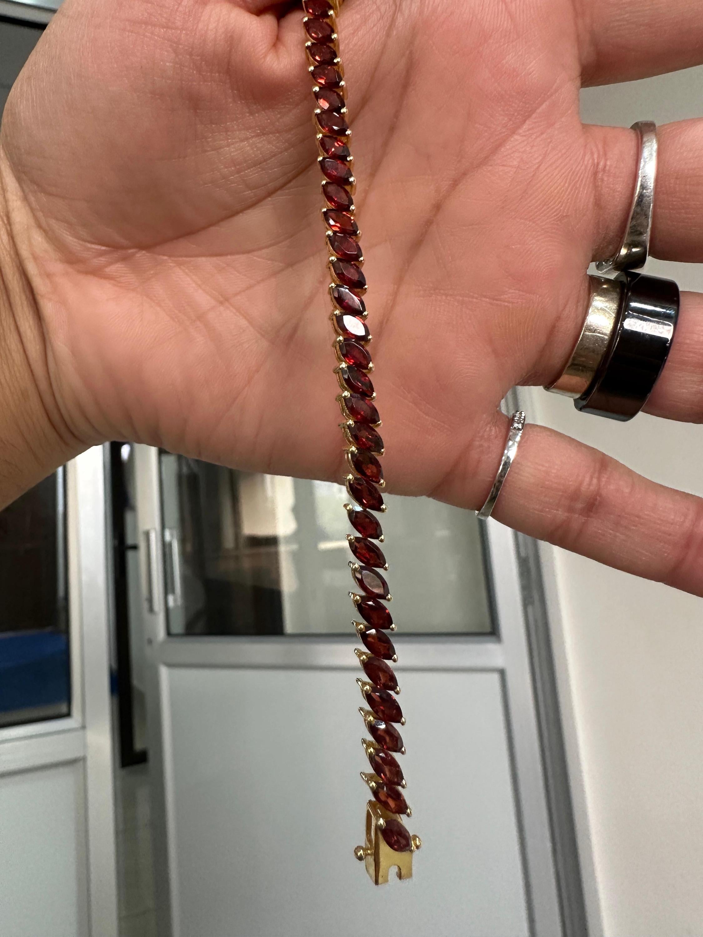 Red Garnet Marquise Cut Tennis Bracelet | 14K Yellow Gold Finish, 18 CT