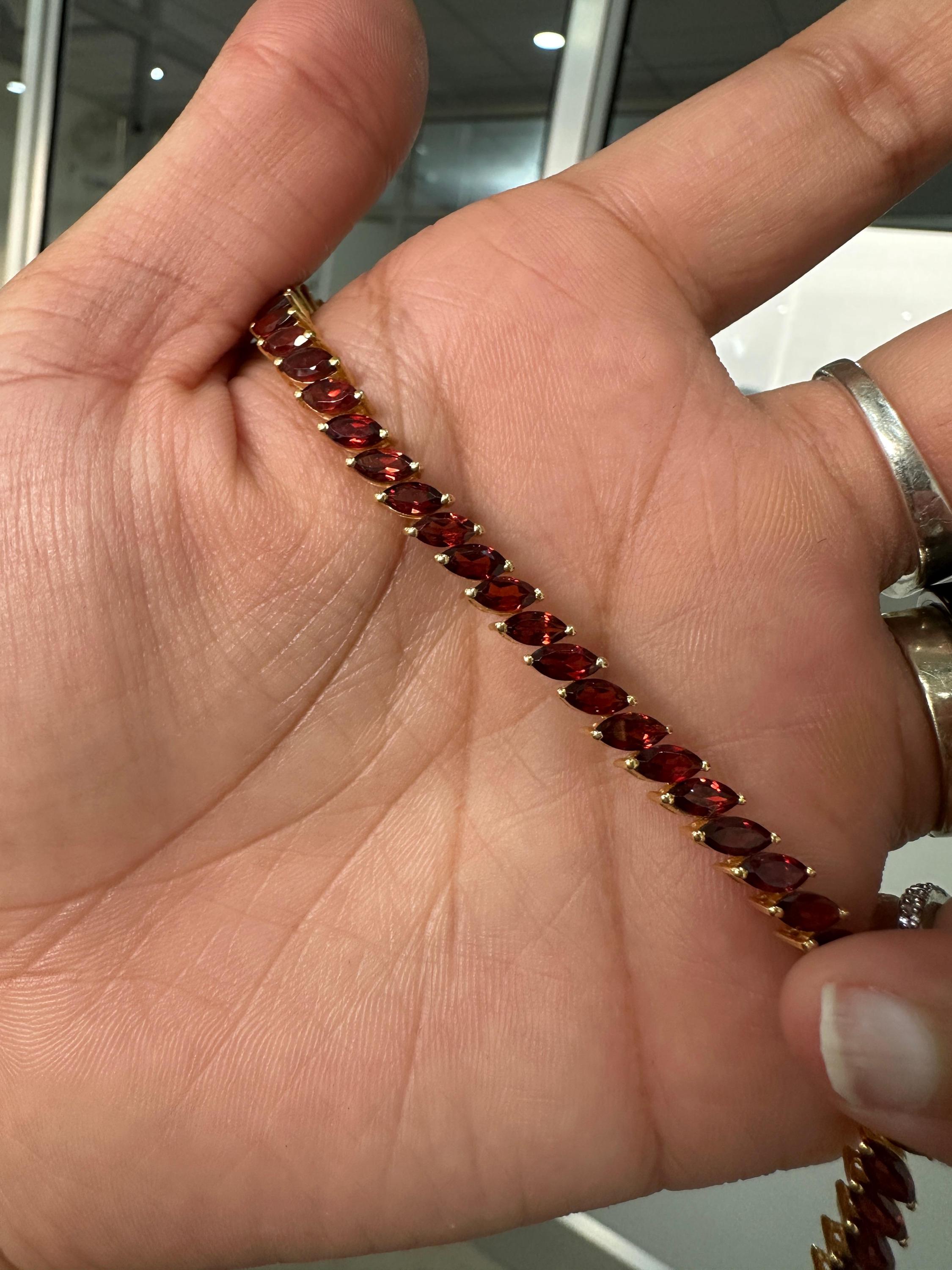 Red Garnet Marquise Cut Tennis Bracelet | 14K Yellow Gold Finish, 18 CT