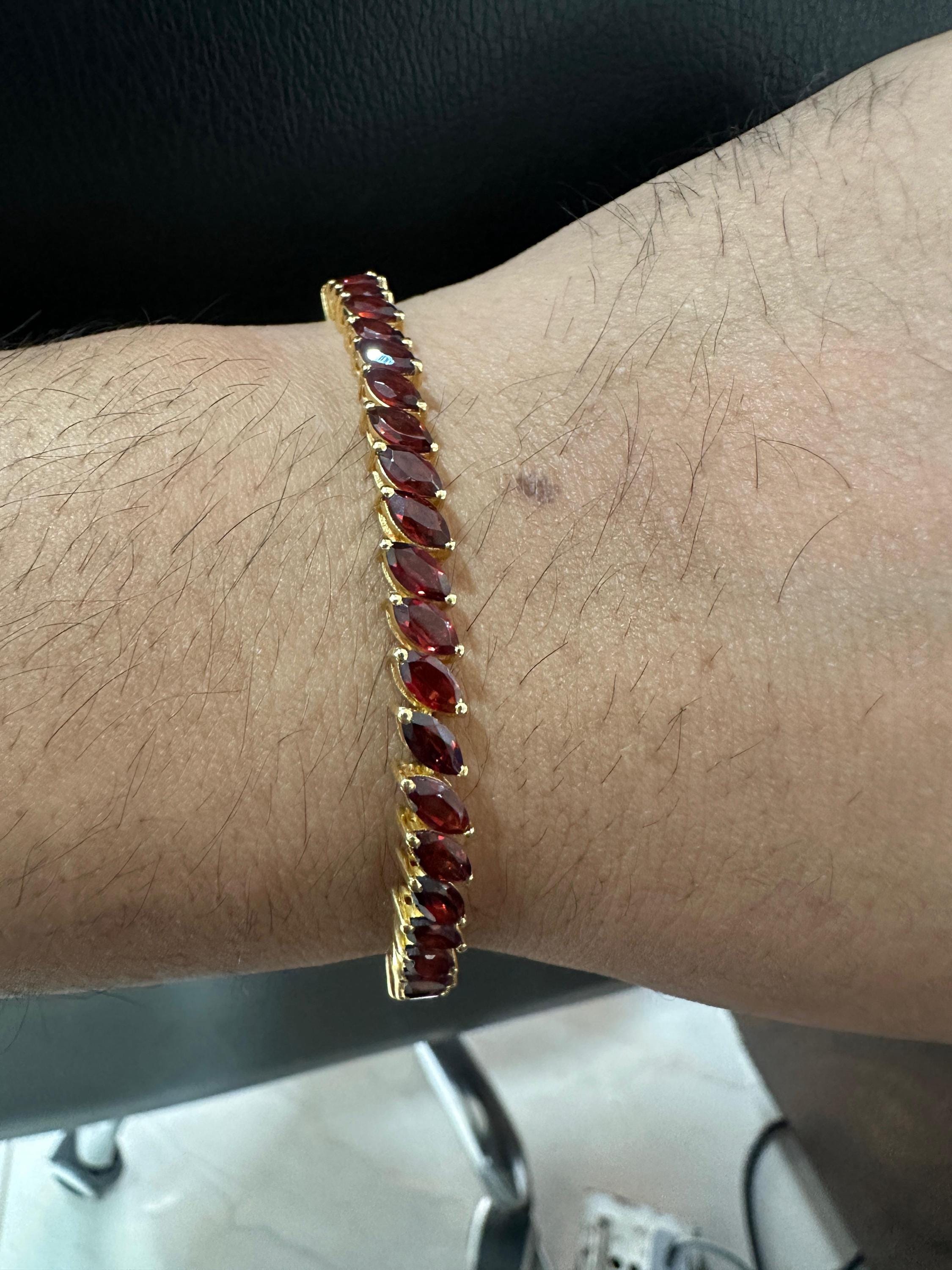 Red Garnet Marquise Cut Tennis Bracelet | 14K Yellow Gold Finish, 18 CT