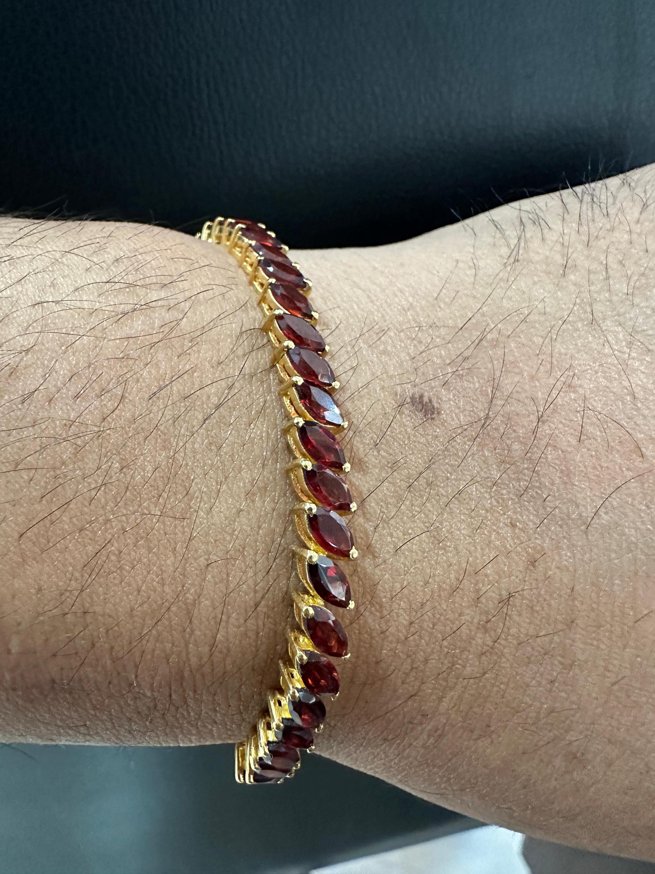 Garnet Marquise Tennis Bracelet | 14K Yellow Gold Finish, 18 CT, Fine Jewelry for Gift