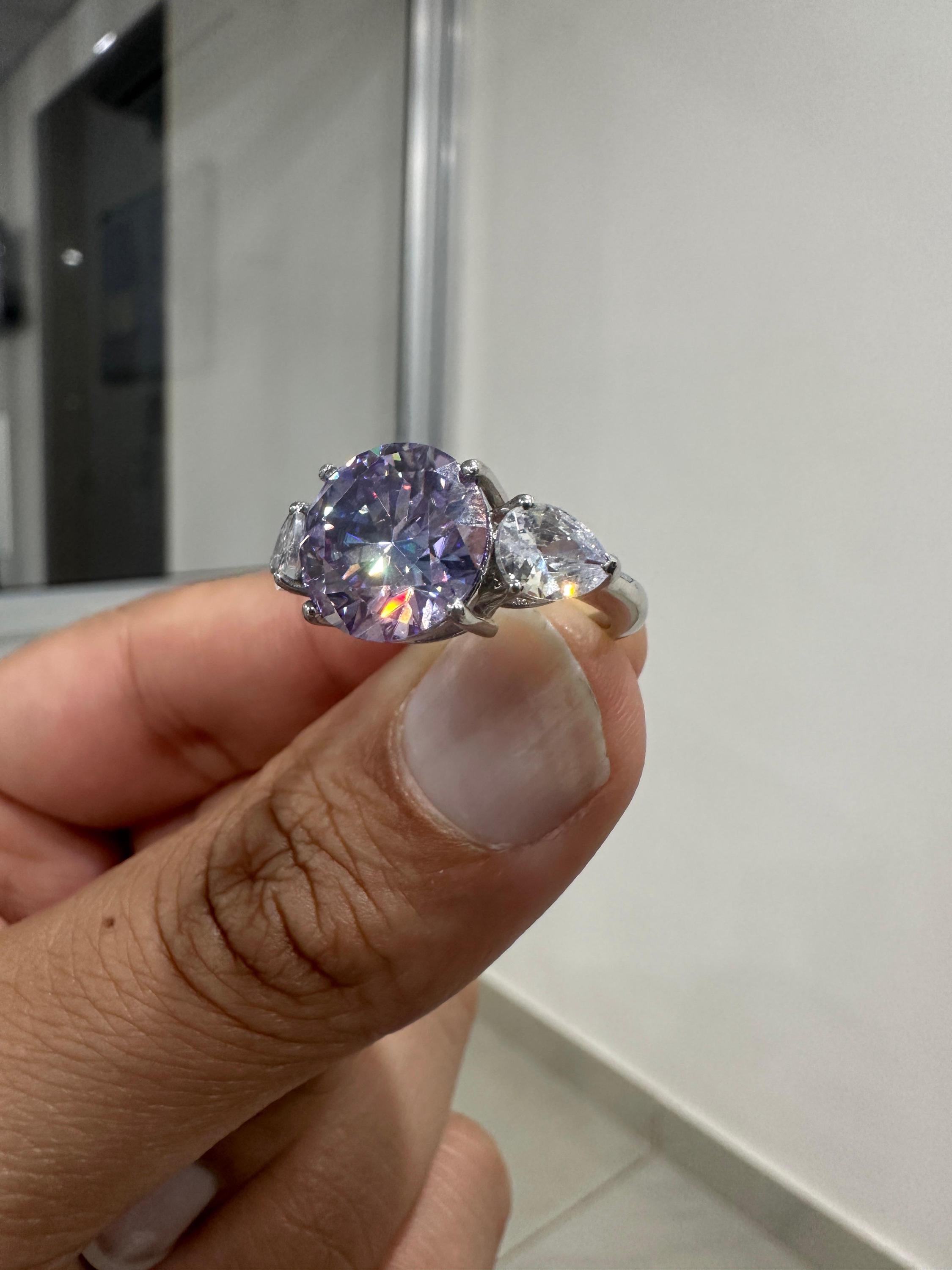 Lavender Moissanite Engagement Ring | Sterling Silver Three-Stone Ring