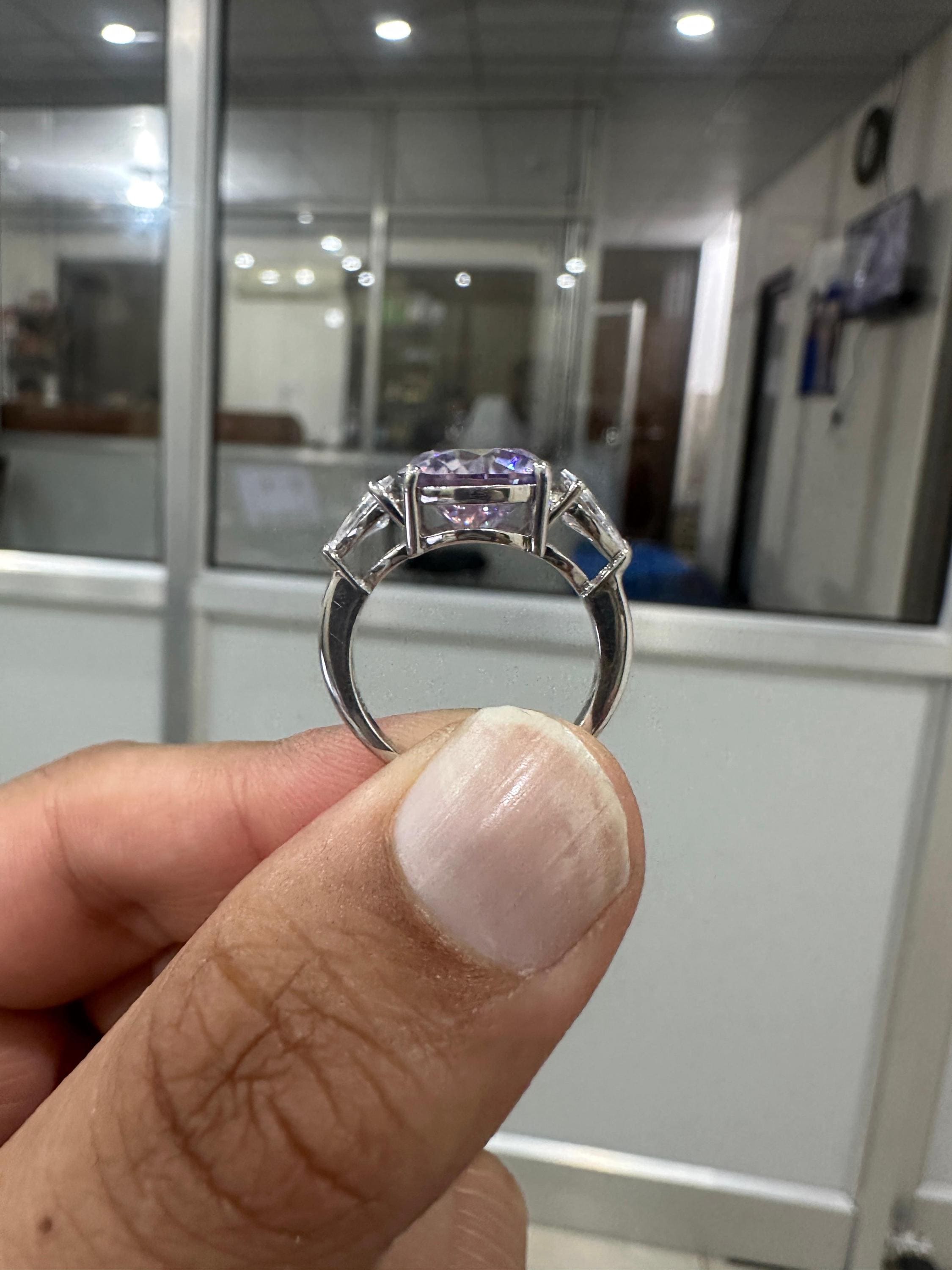 Lavender Moissanite Engagement Ring | Sterling Silver Three-Stone Ring