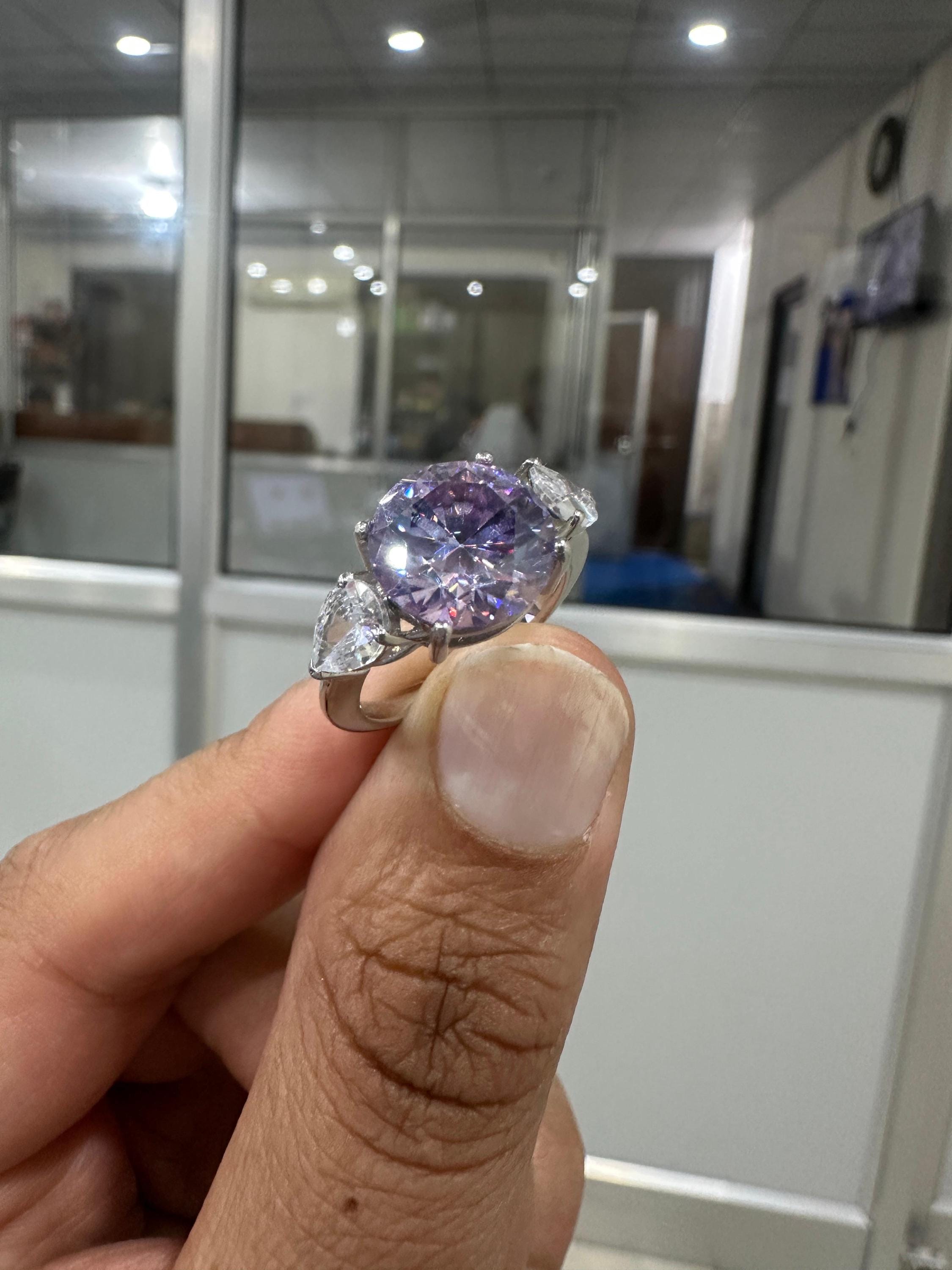 5 CT Lavender Moissanite Engagement Ring | 925 Silver Unique Three-Stone Ring