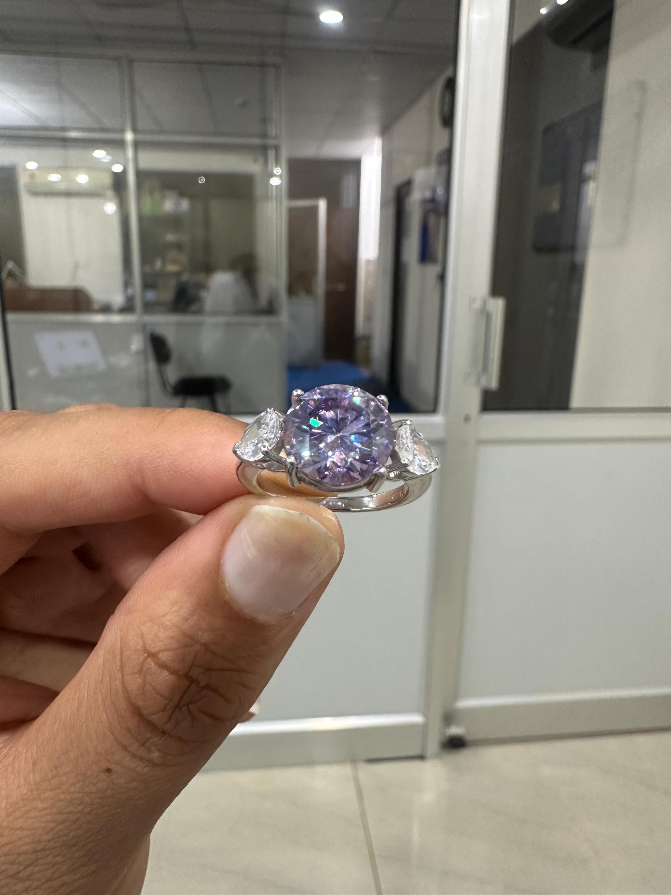 Lavender Moissanite Engagement Ring | Sterling Silver Three-Stone Ring