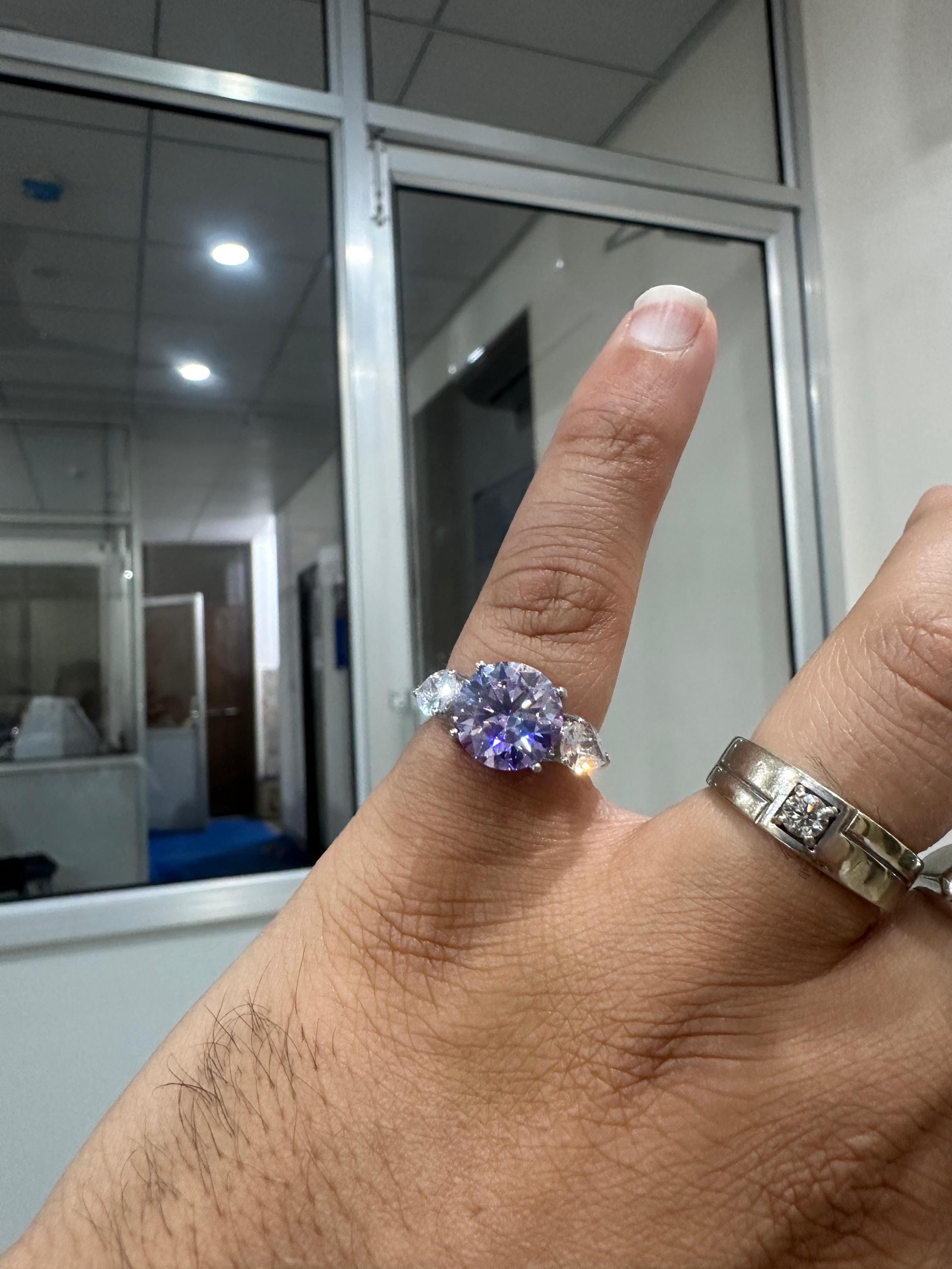 Lavender Moissanite Engagement Ring | Sterling Silver Three-Stone Ring