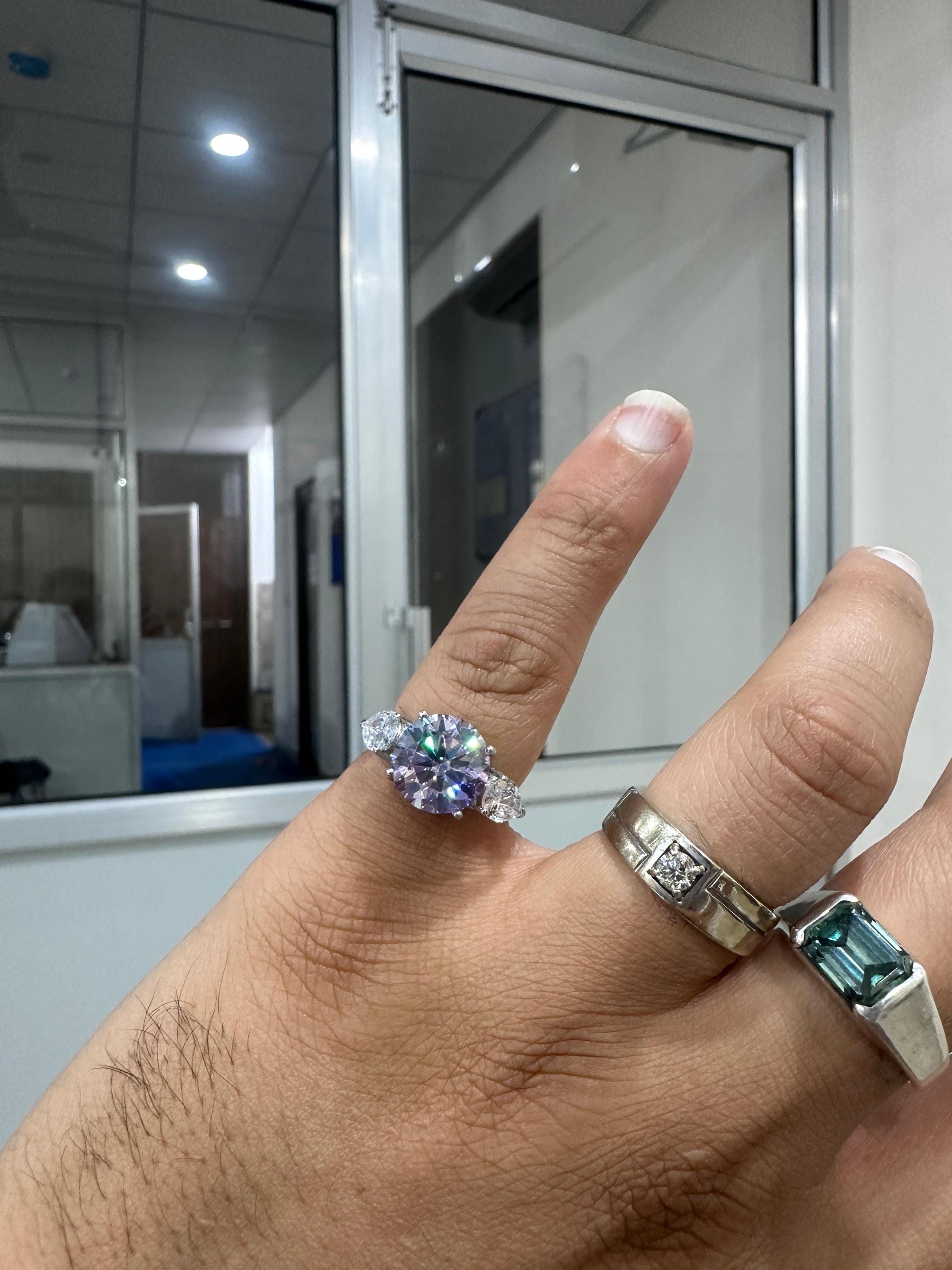 Lavender Moissanite Engagement Ring | Sterling Silver Three-Stone Ring