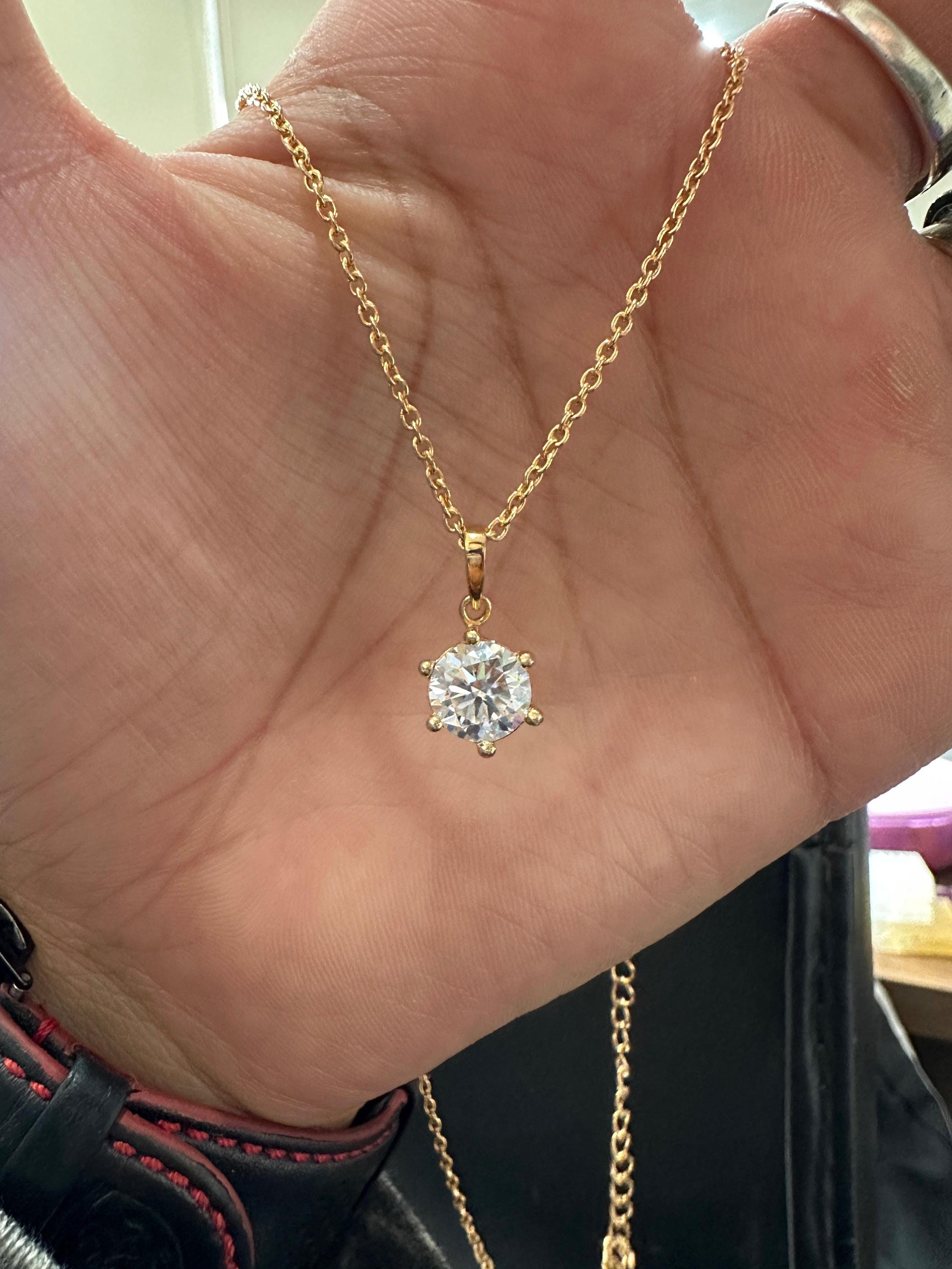 2 CT Round Moissanite Solitaire Pendant | 14K Gold Finish Necklace