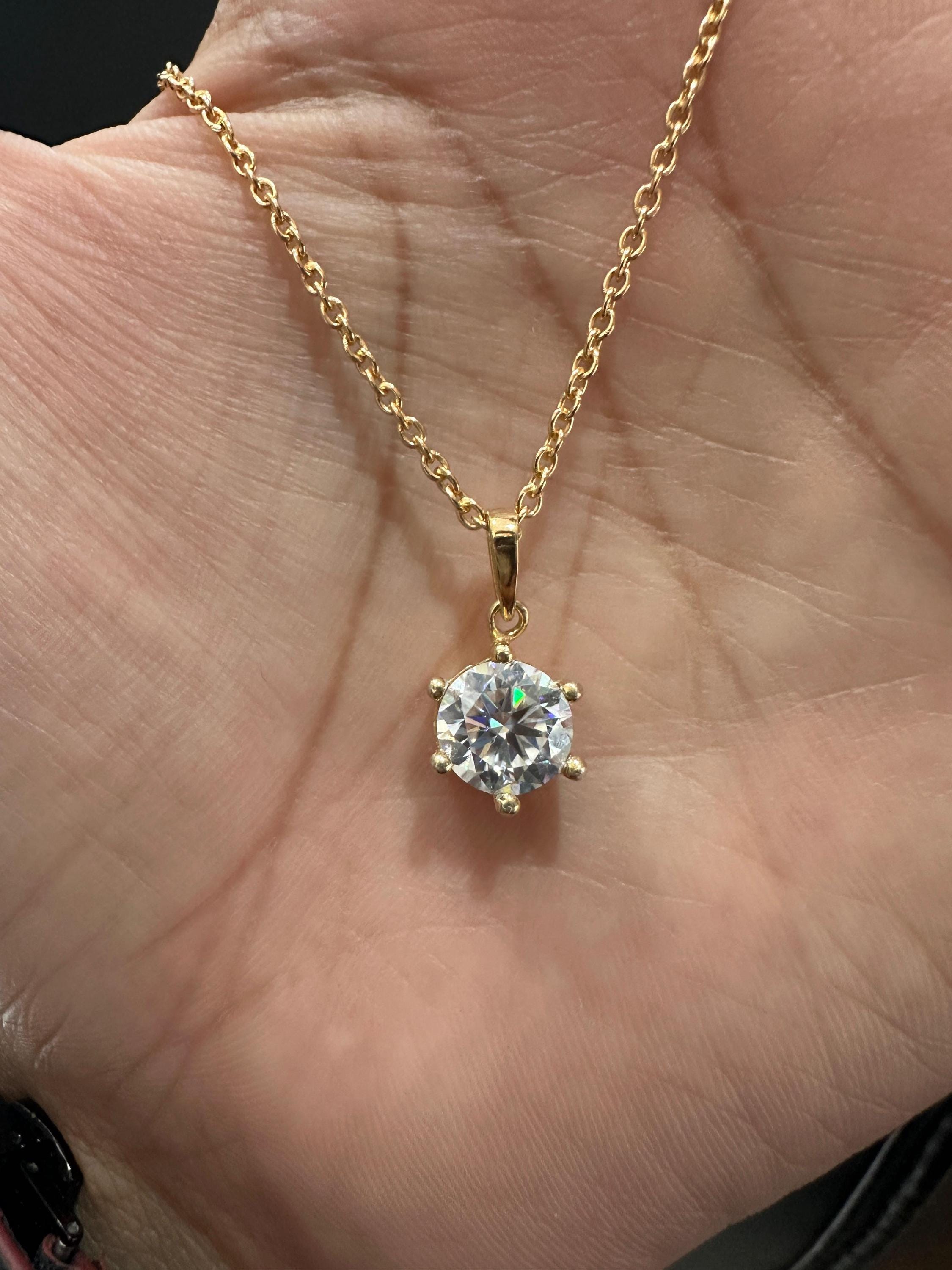 2 CT Round Moissanite Solitaire Pendant | 14K Gold Finish Necklace