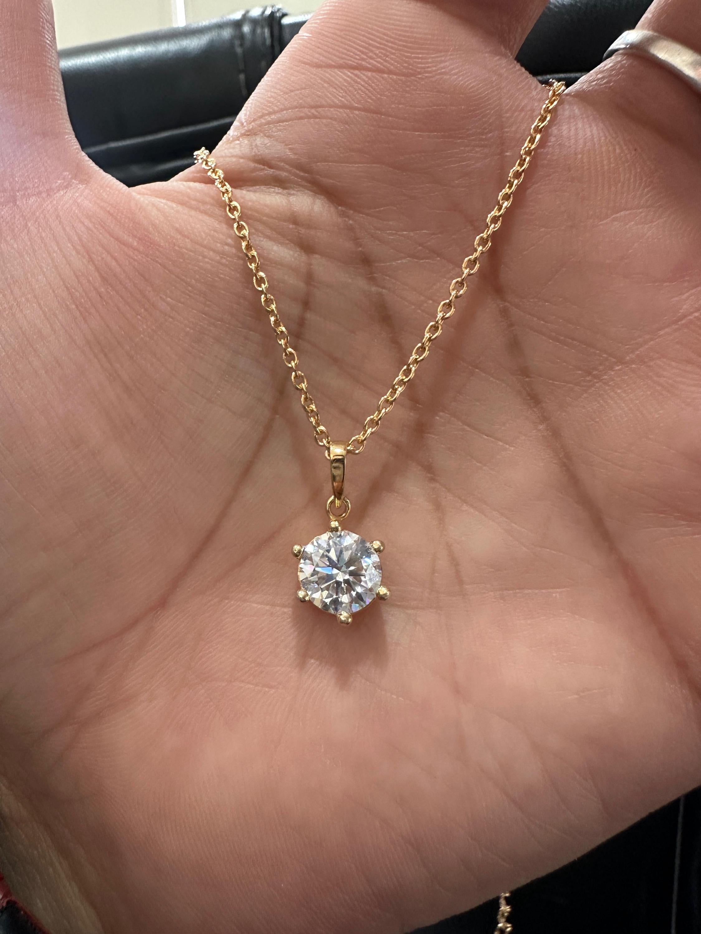 2 CT Round Moissanite Solitaire Pendant | 14K Gold Finish Necklace