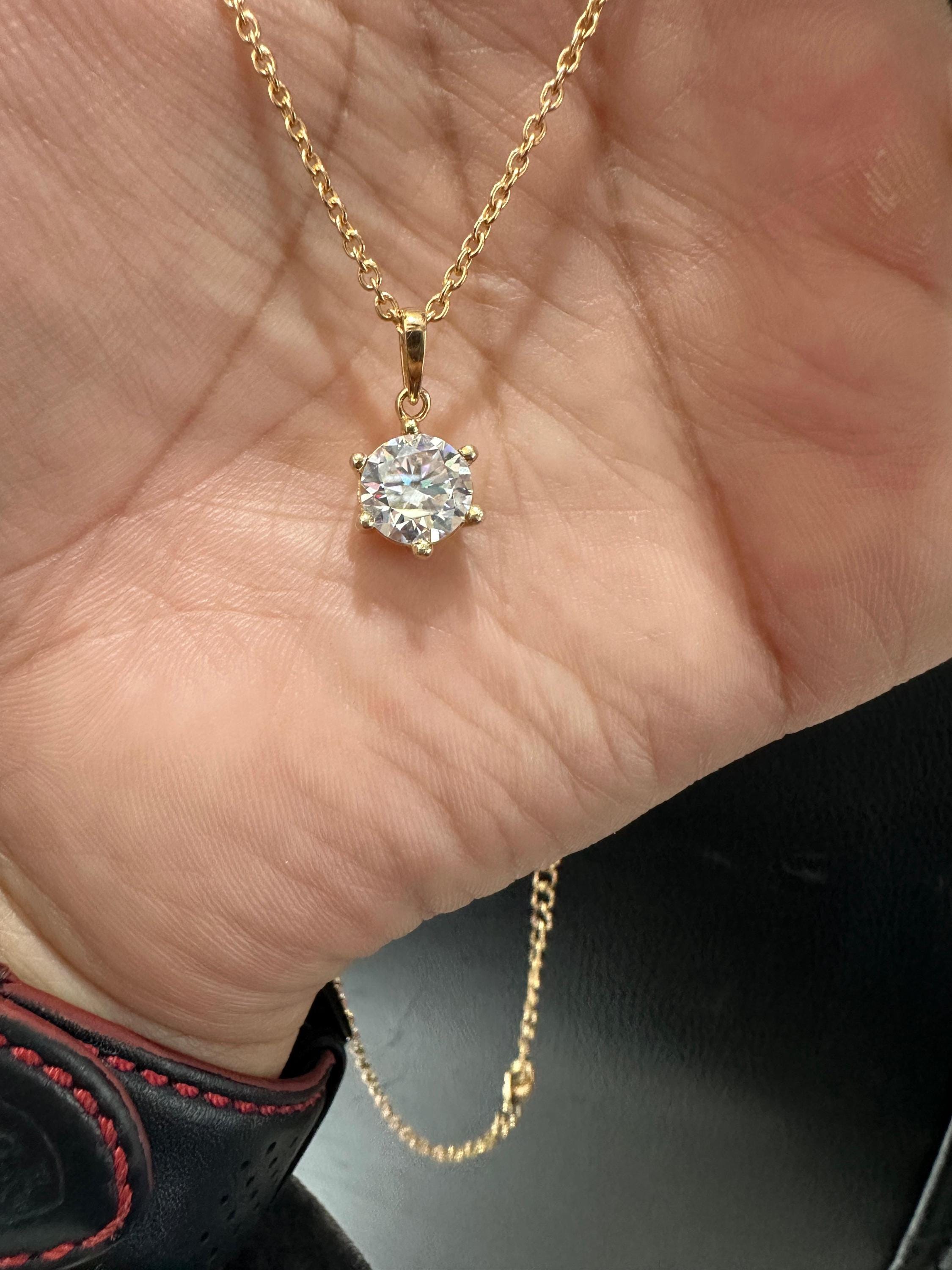 2 CT Round Moissanite Solitaire Pendant | 14K Gold Finish Necklace