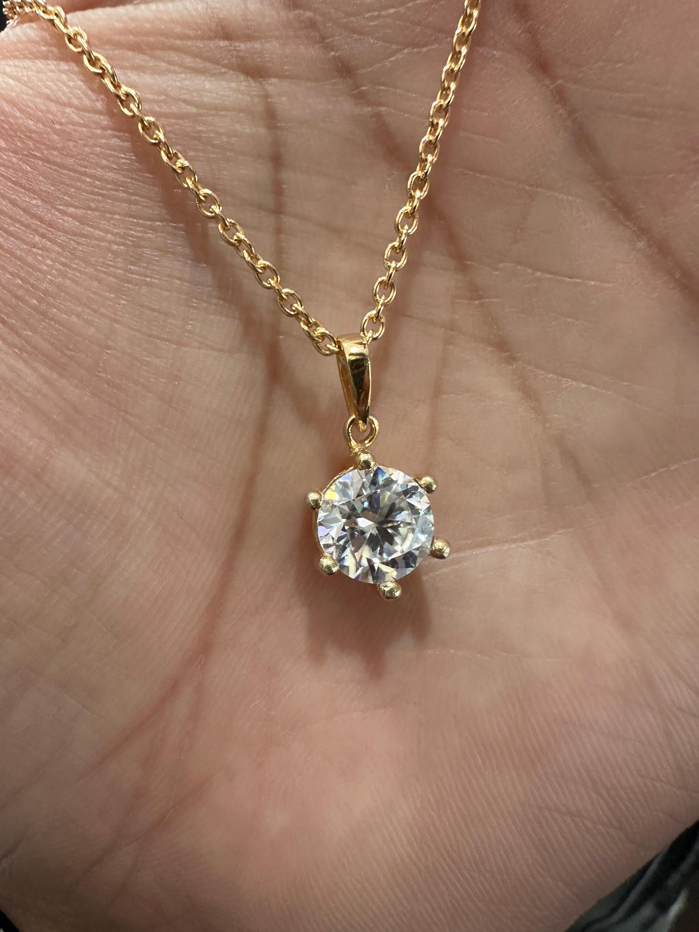 2 CT Round Moissanite Solitaire Pendant | 14K Gold Finish Necklace