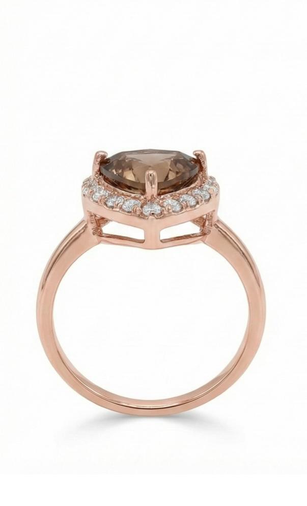 Champagne Trillion Shape Moissanite Halo Engagement Ring | 14k Rose Gold Finish