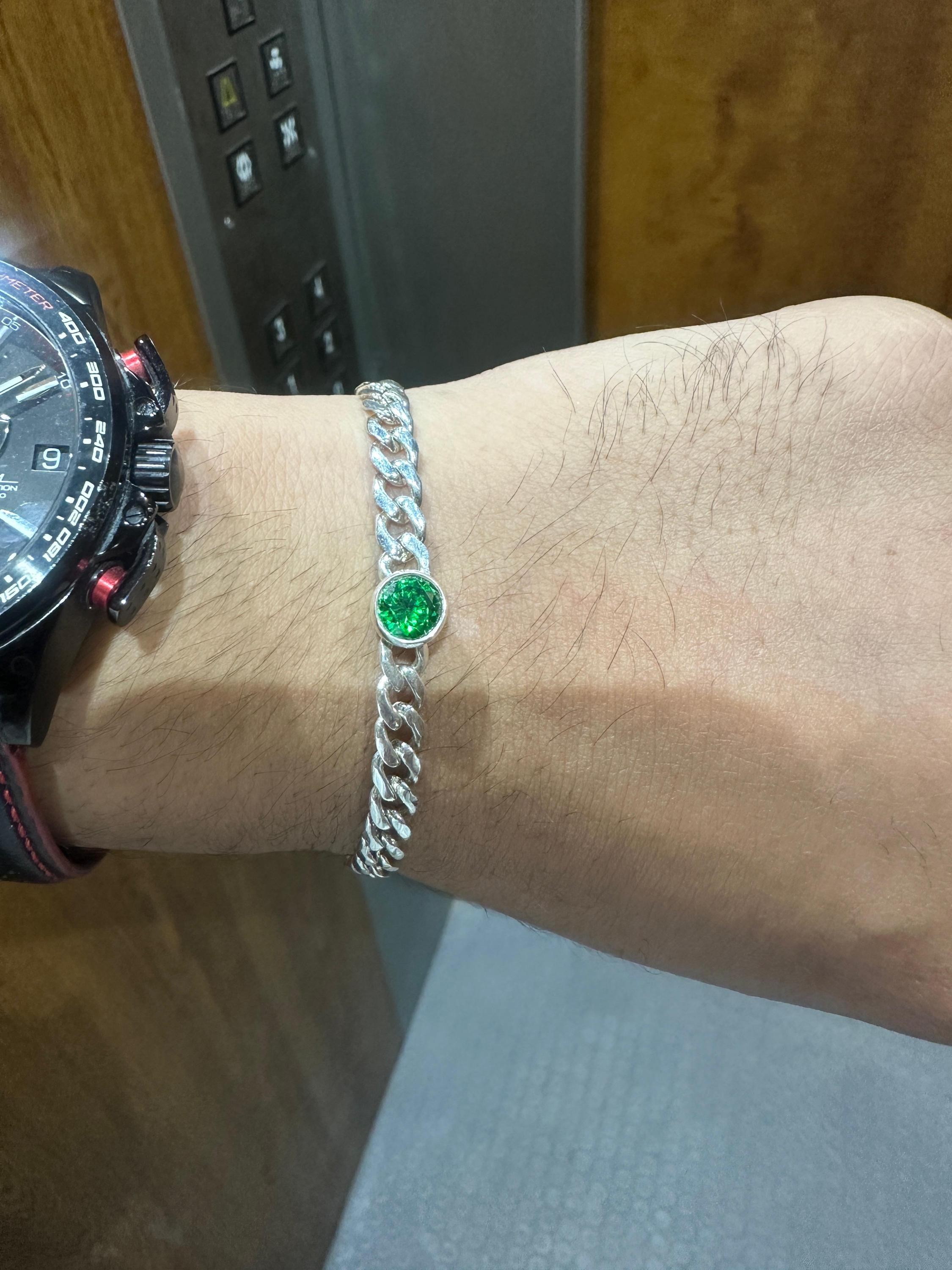 Emerald Cuban Chain Bracelet | 925 Sterling Silver, Unisex Jewelry