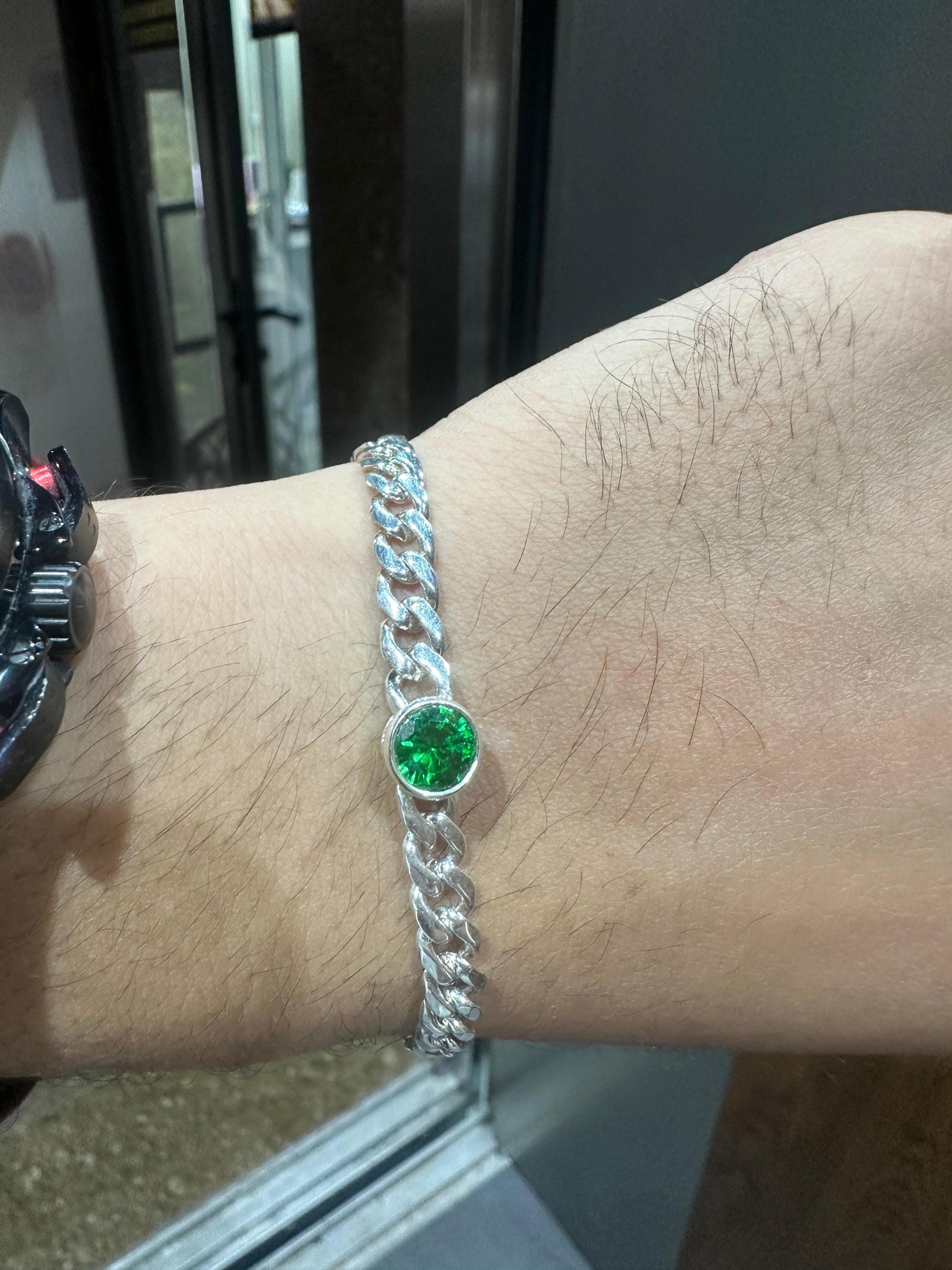 Emerald Cuban Chain Bracelet | 925 Sterling Silver, Unisex Jewelry