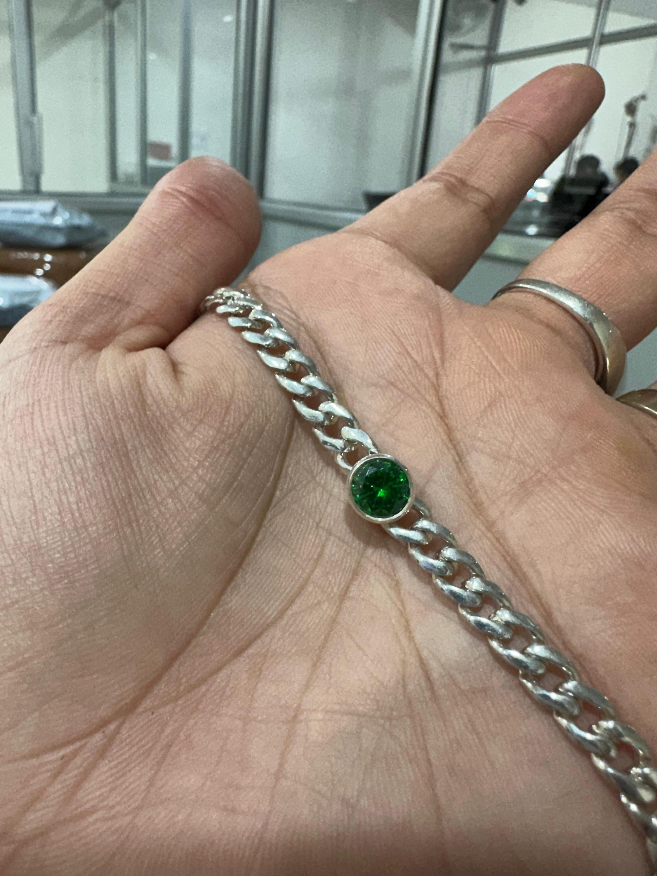 Emerald Cuban Chain Bracelet | 925 Sterling Silver, Unisex Jewelry
