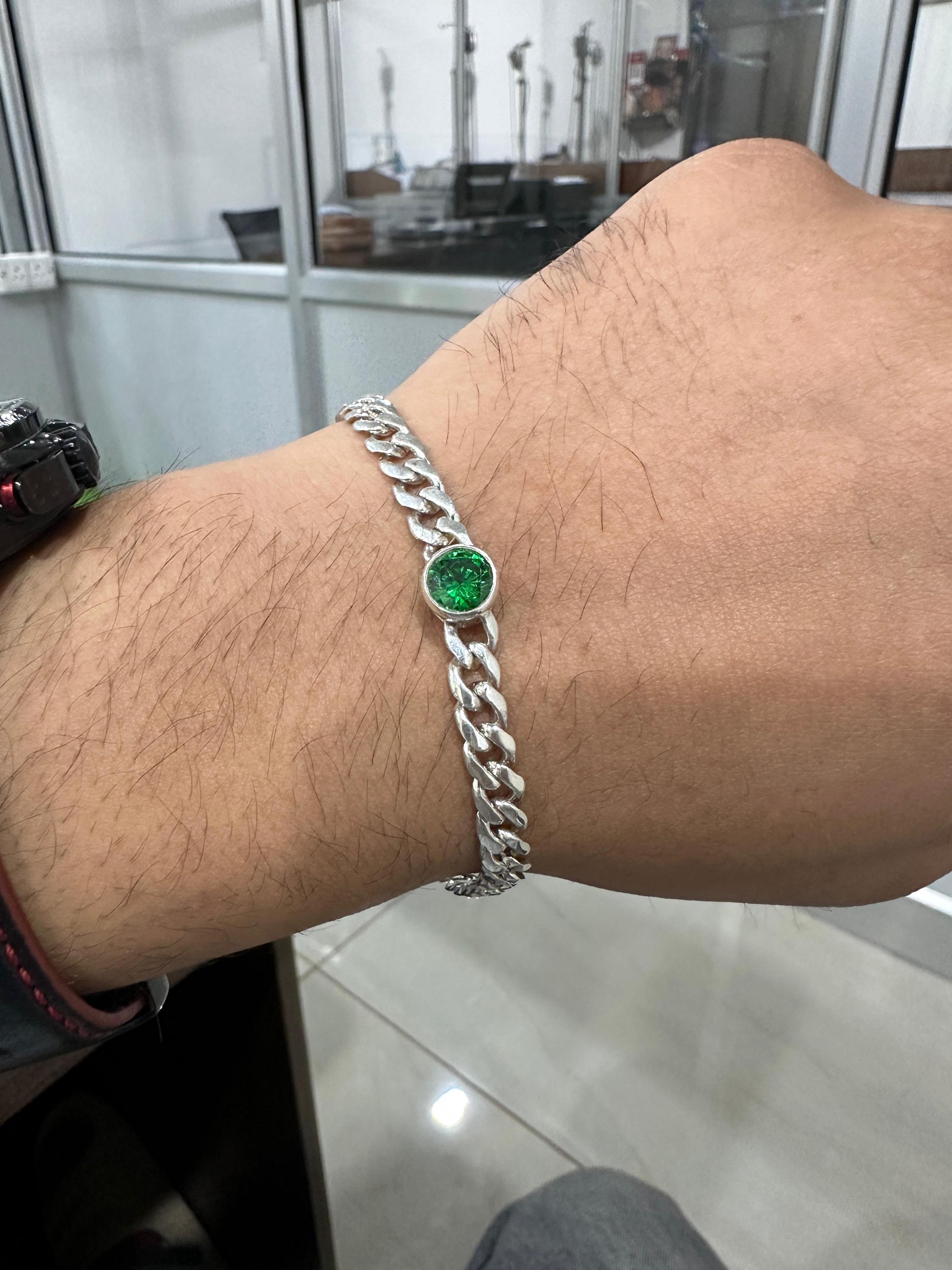Emerald Cuban Chain Bracelet | 925 Sterling Silver, Unisex Jewelry