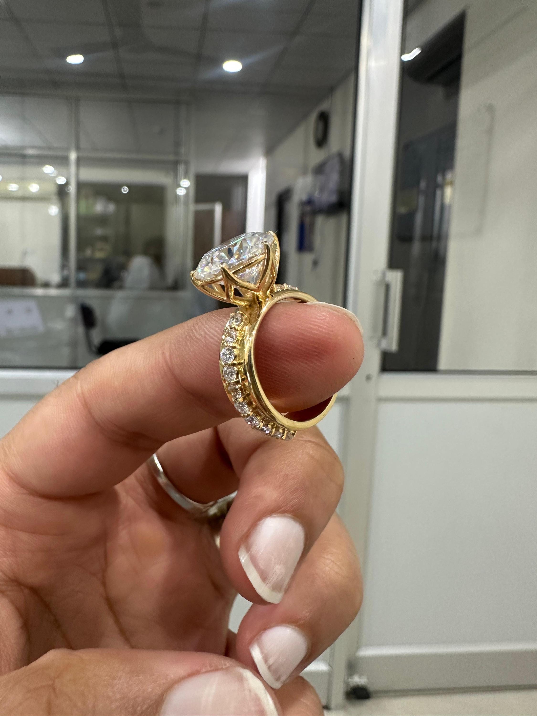 5 Ct Moissanite Lotus Engagement Ring | 14k Gold Finish