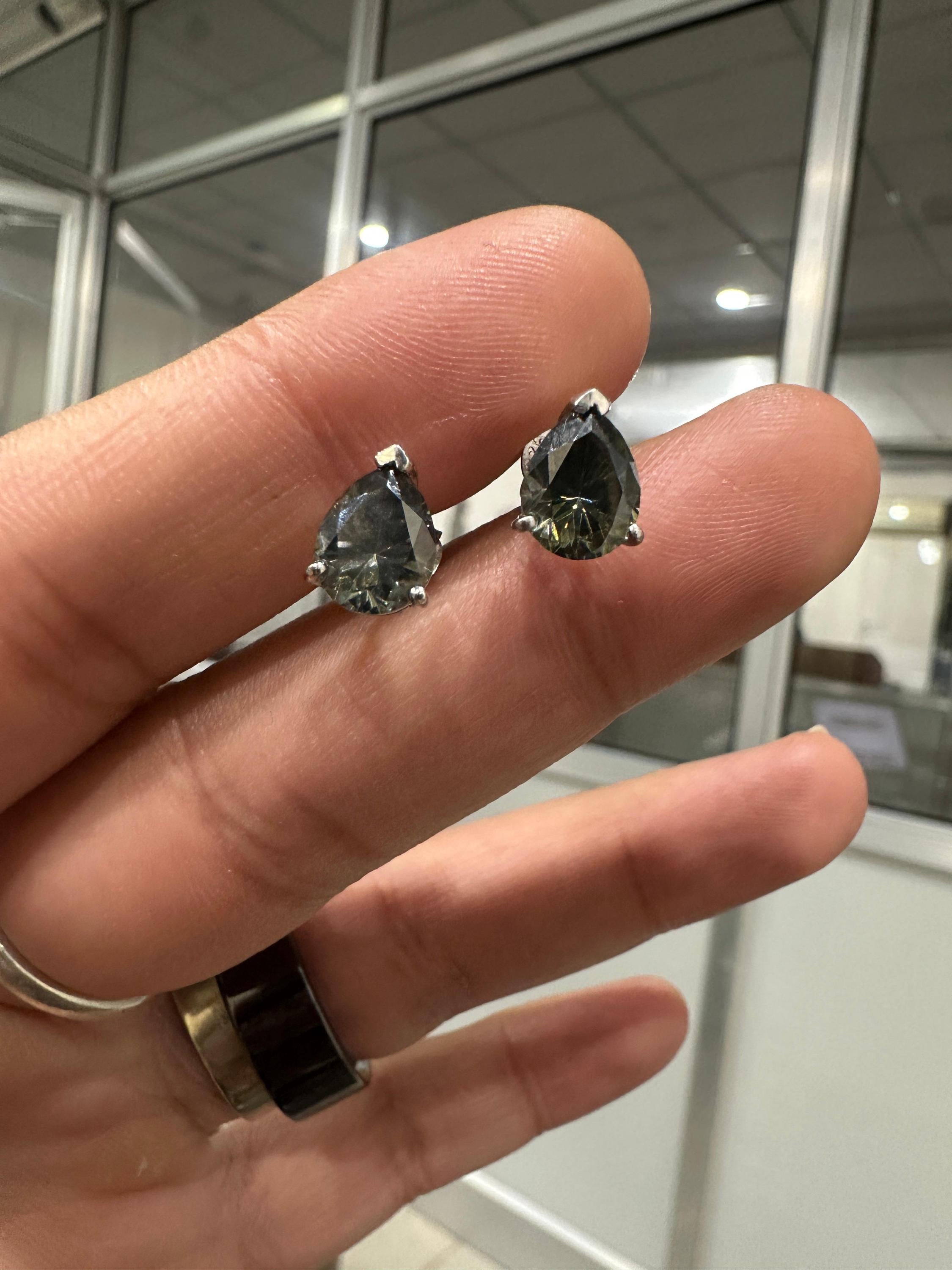 Alexandrite Stud Earrings: Pear Cut Moissanite, 925 Silver Jewelry