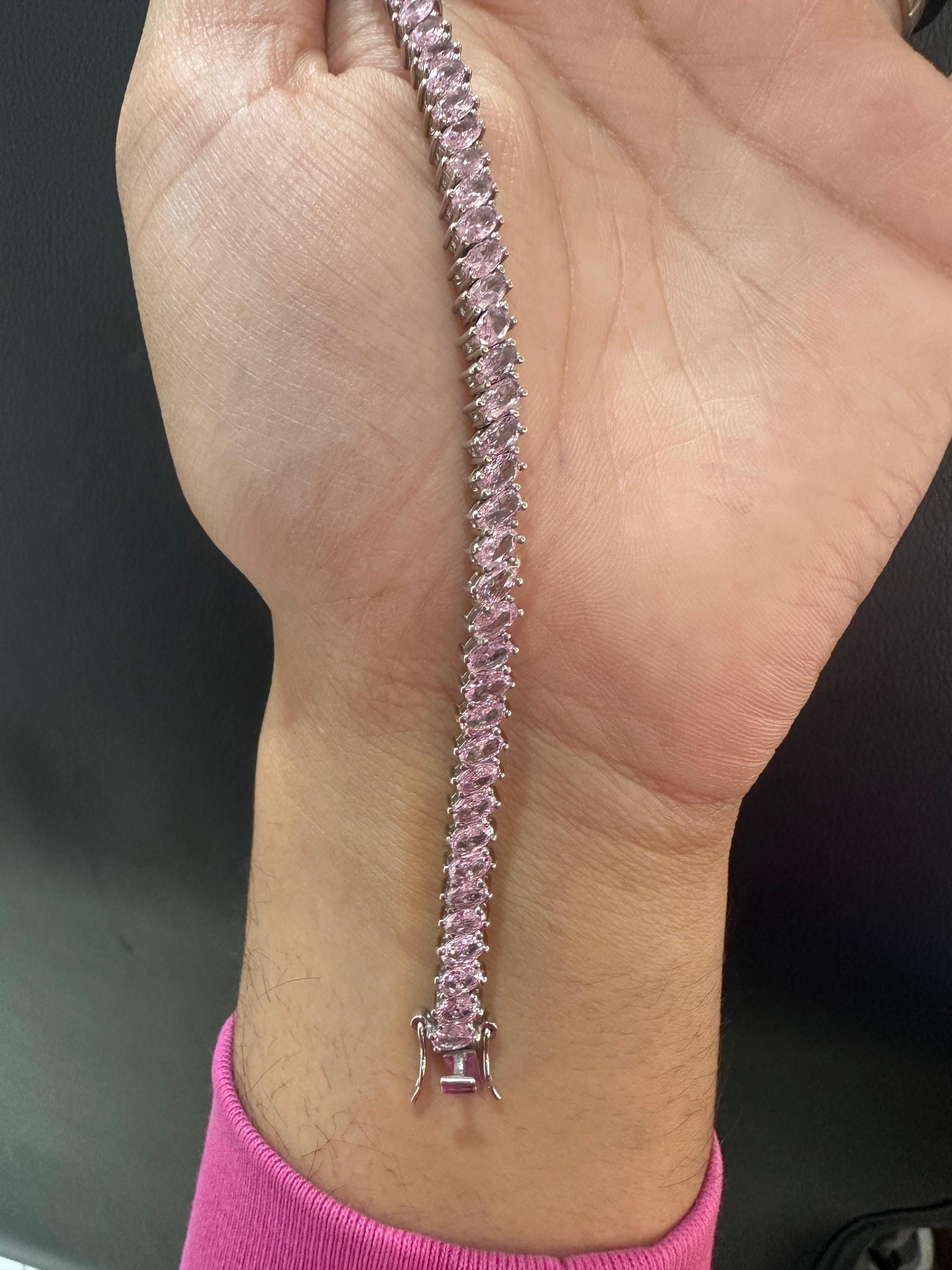 Pink Diamond Oval Cut Tennis Bracelet | 925 Sterling Silver