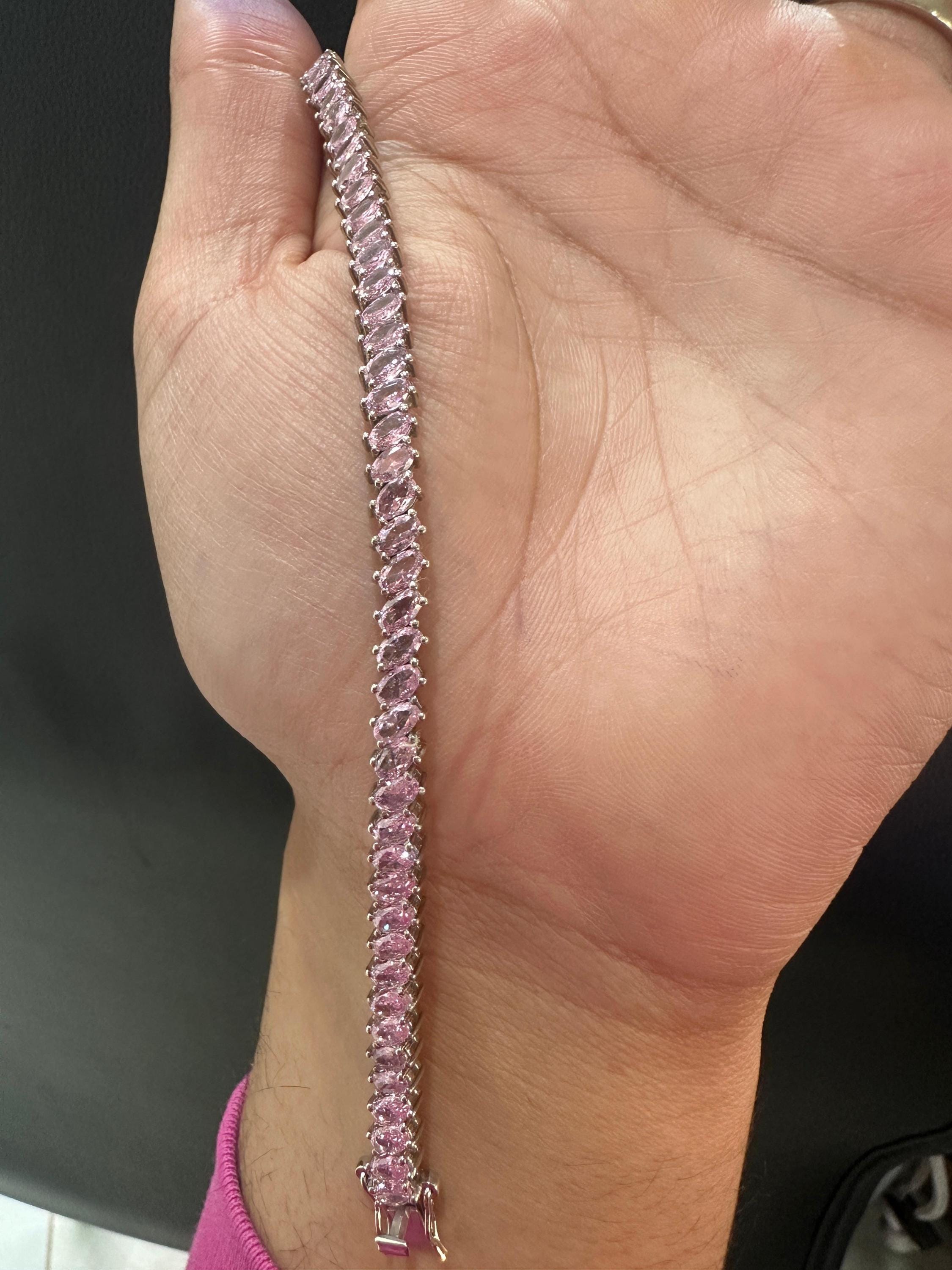 Pink Diamond Oval Cut Tennis Bracelet | 925 Sterling Silver