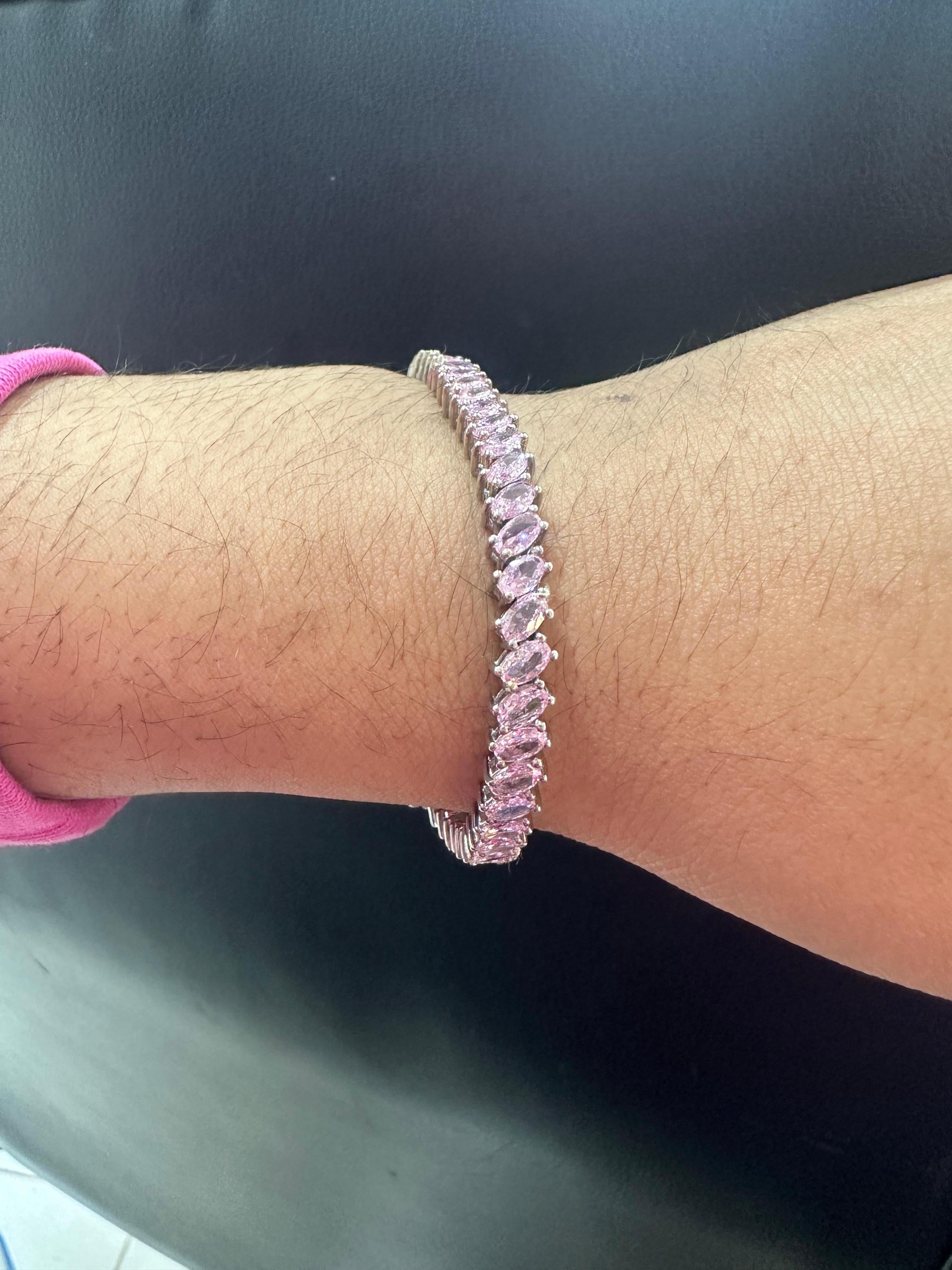 Pink Diamond Oval Cut Tennis Bracelet | 925 Sterling Silver