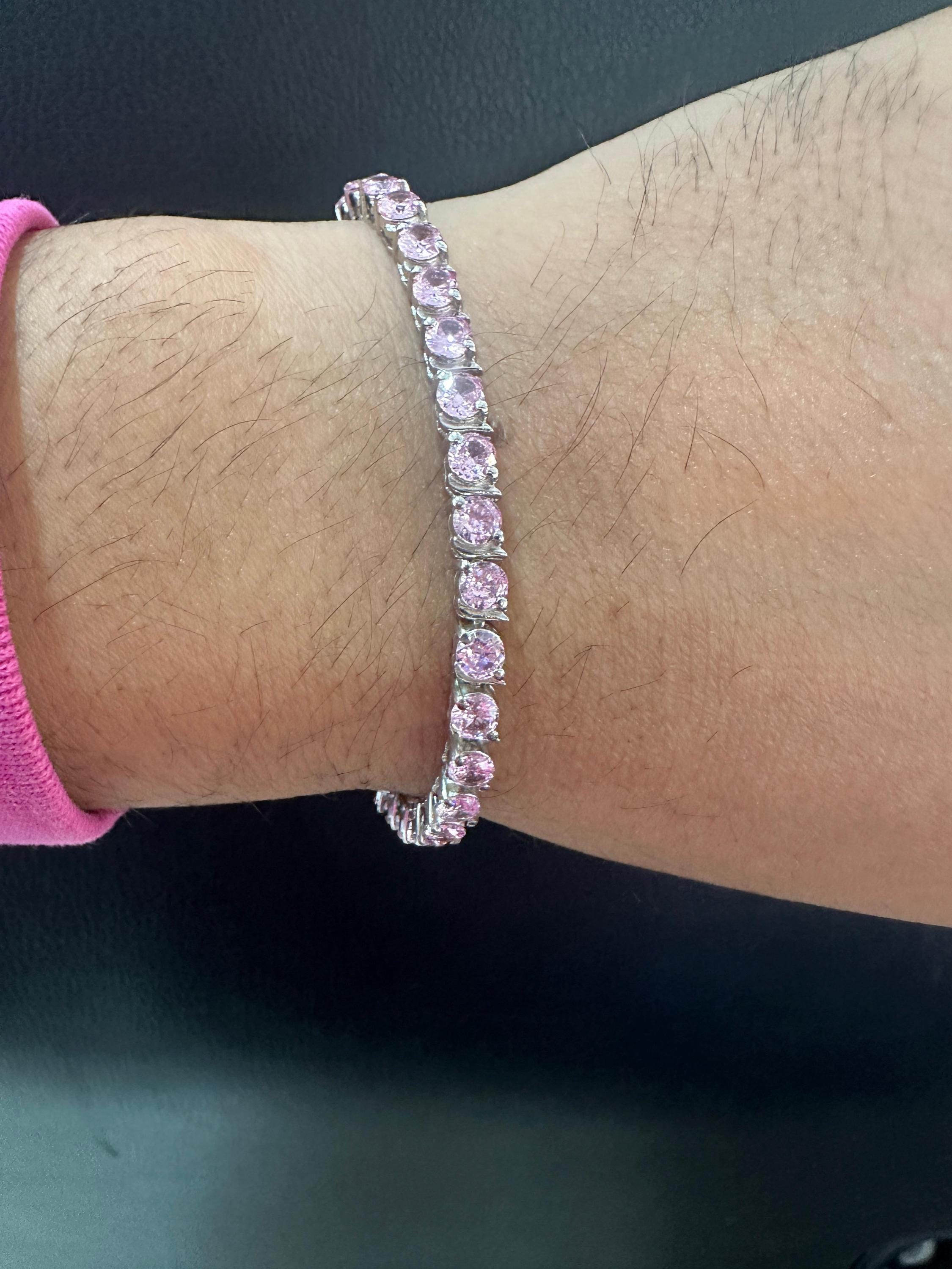 Pink Diamond Tennis Bracelet | 925 Sterling Silver, Luxury jewelry for gift