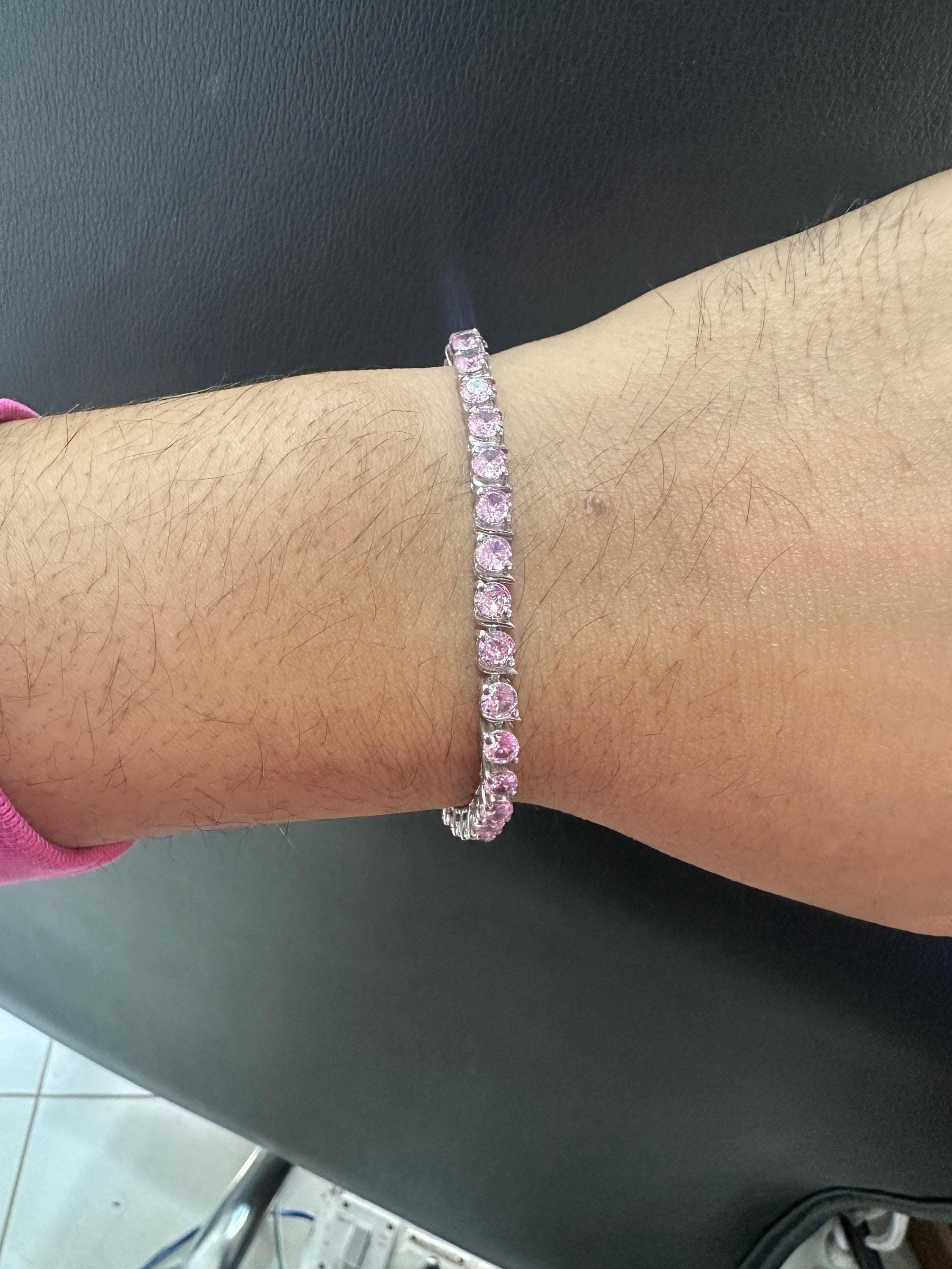 Pink Diamond Tennis Bracelet | 925 Sterling Silver, Luxury jewelry for gift