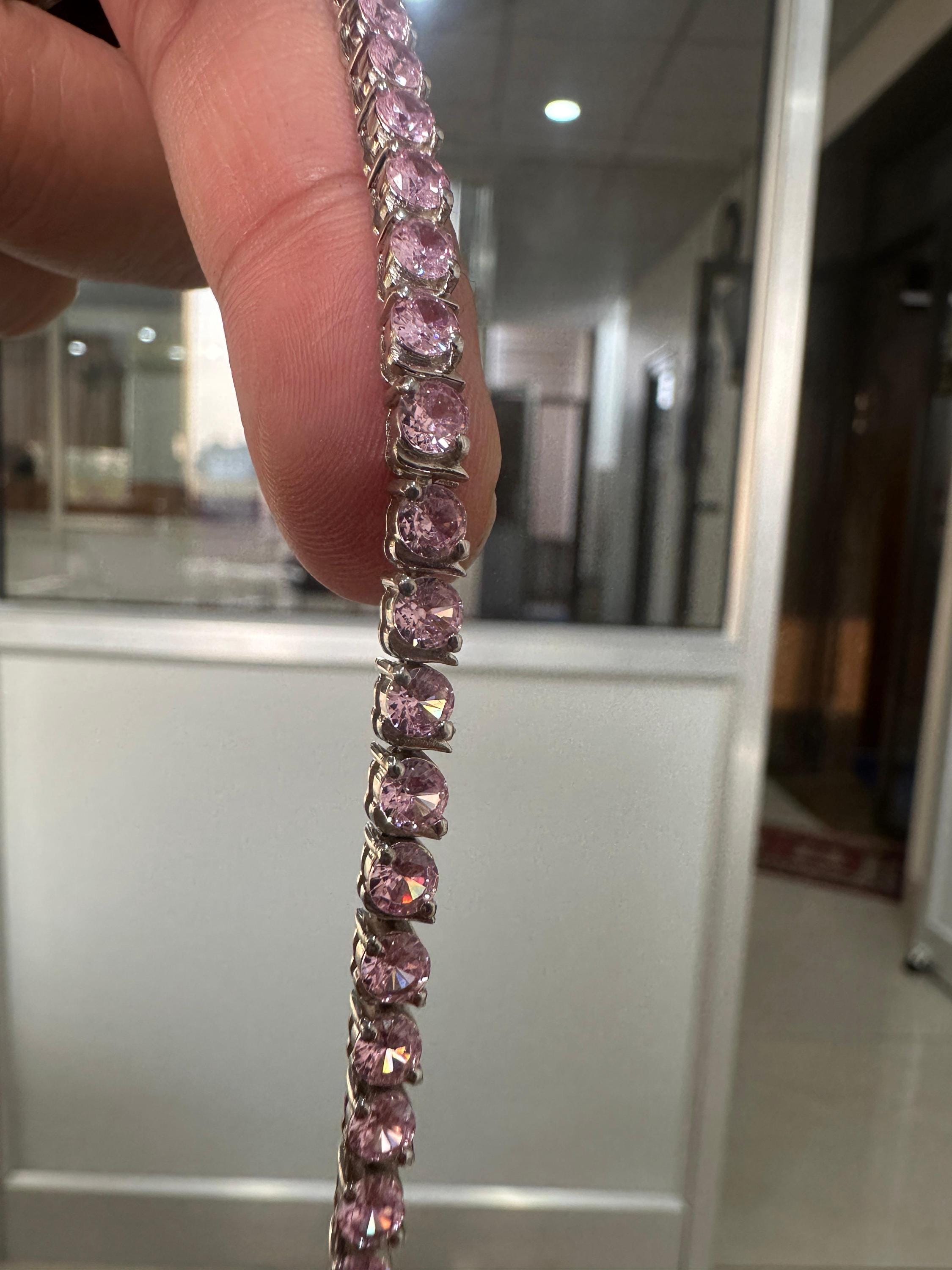 Pink Diamond Tennis Bracelet | 925 Sterling Silver, Luxury jewelry for gift