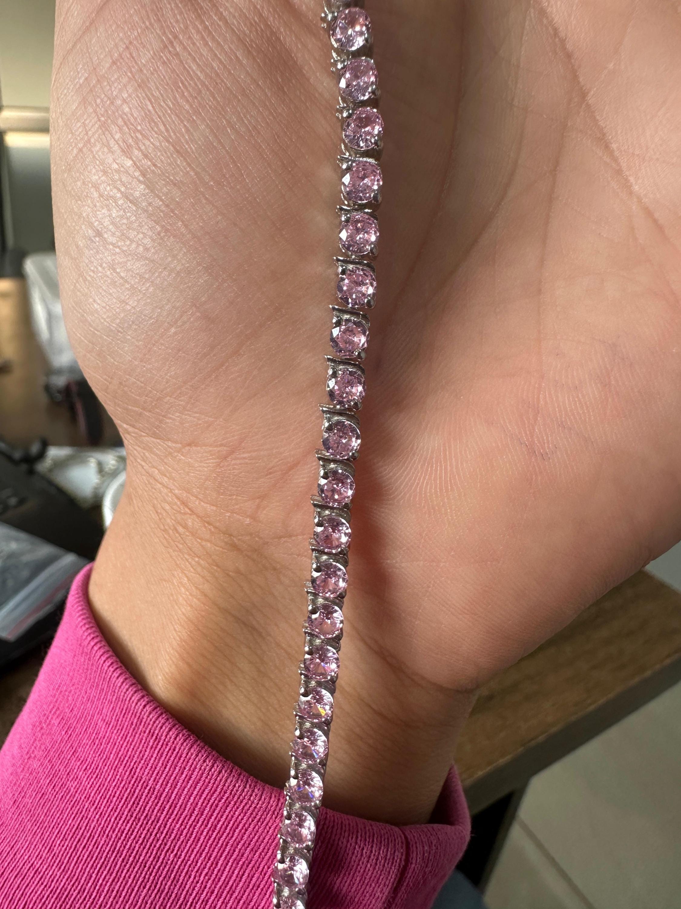 Pink Diamond Tennis Bracelet | 925 Sterling Silver, Luxury jewelry for gift