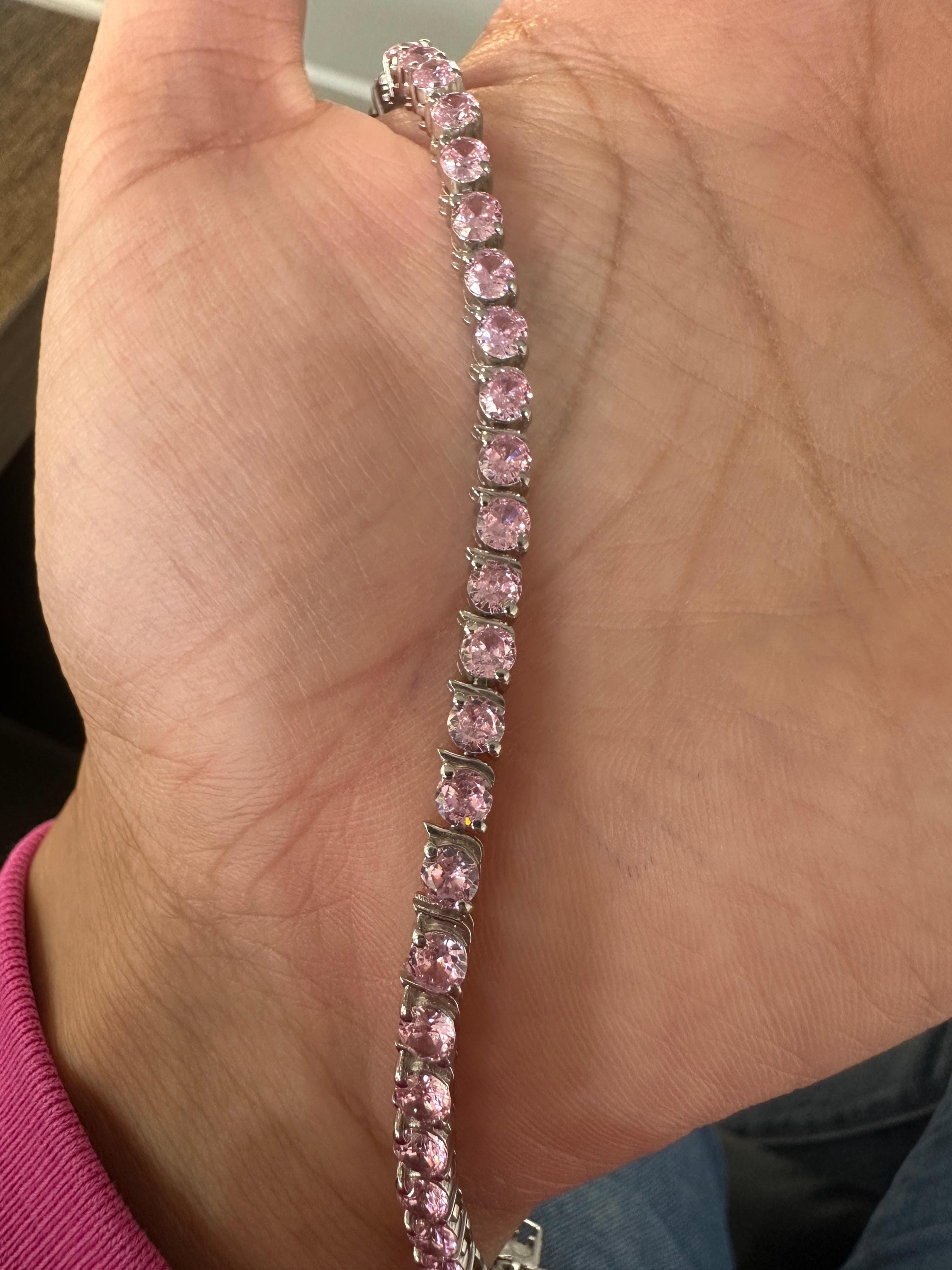 Pink Diamond Tennis Bracelet | 925 Sterling Silver, Luxury jewelry for gift