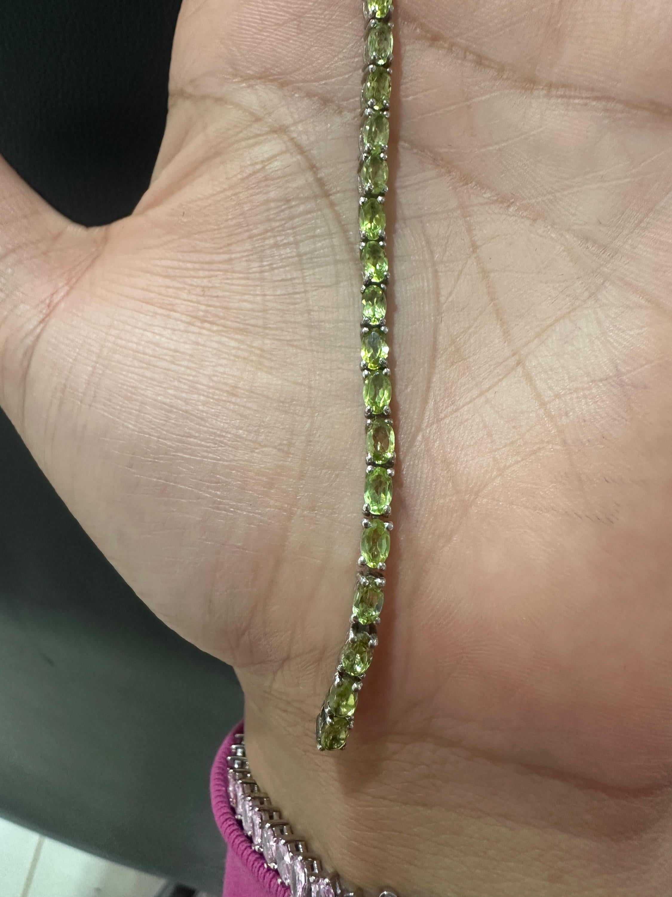 Natural Peridot 14k White Gold Tennis Bracelet, August Birthstone Jewelry, Anniversary Gift