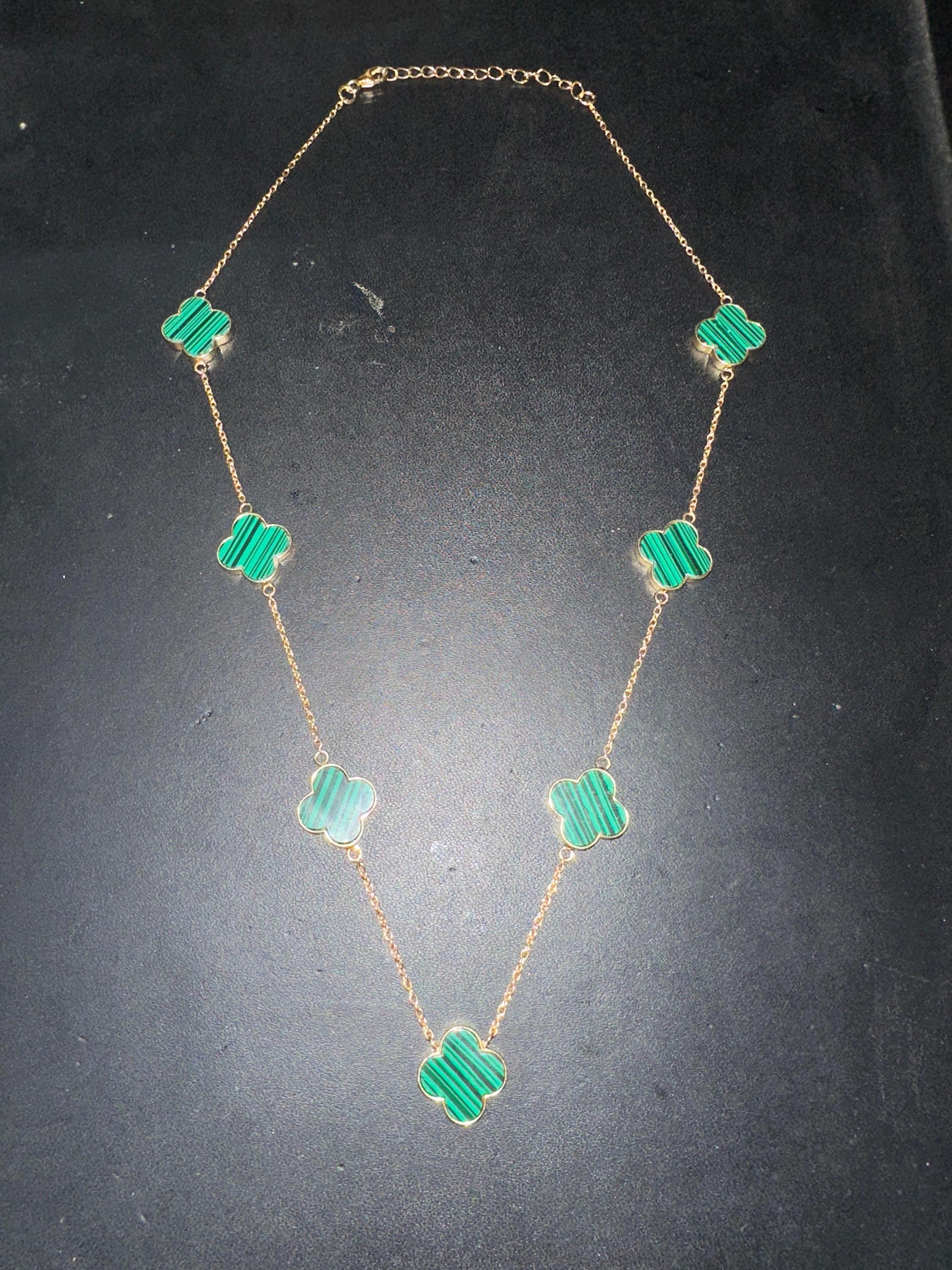 Malachite Clover Necklace 14K Gold Vermeil - Sterling Silver, Minimalist Charm