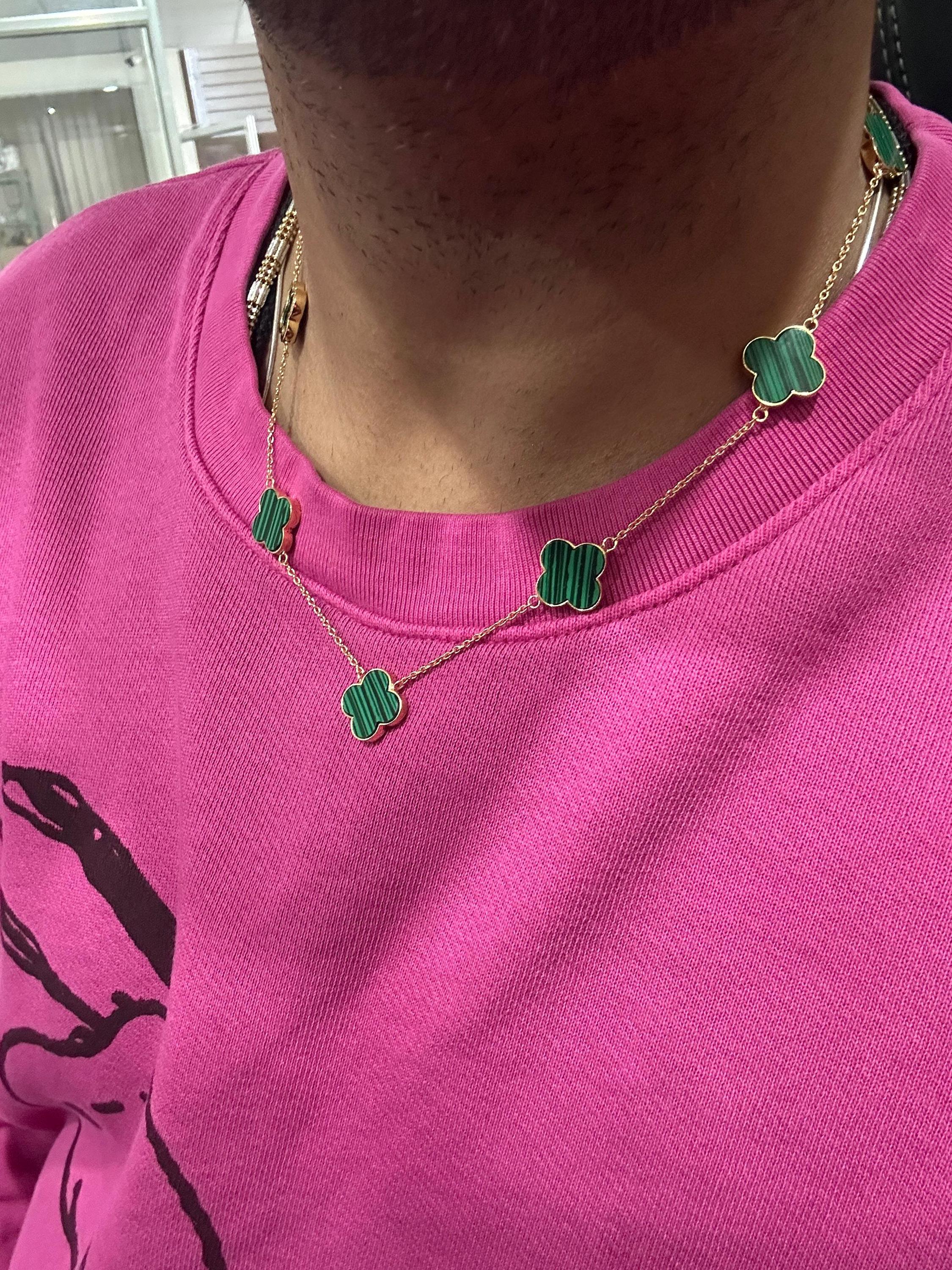 Malachite Clover Necklace 14K Gold Vermeil - Sterling Silver, Minimalist Charm