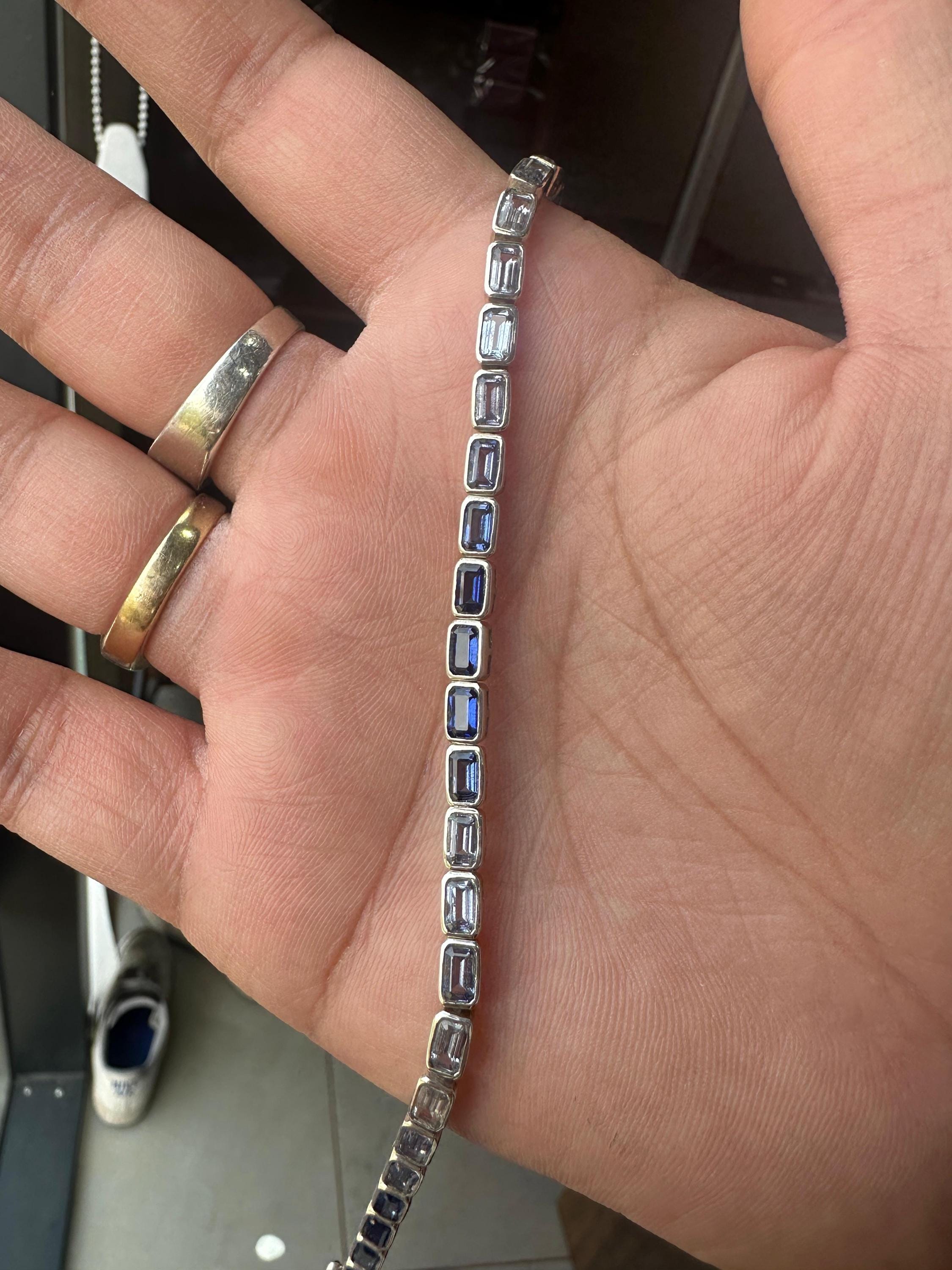 Shades of Blue Sapphire Tennis Bracelet | 12 CT Emerald Cut 925 Sterling Silver