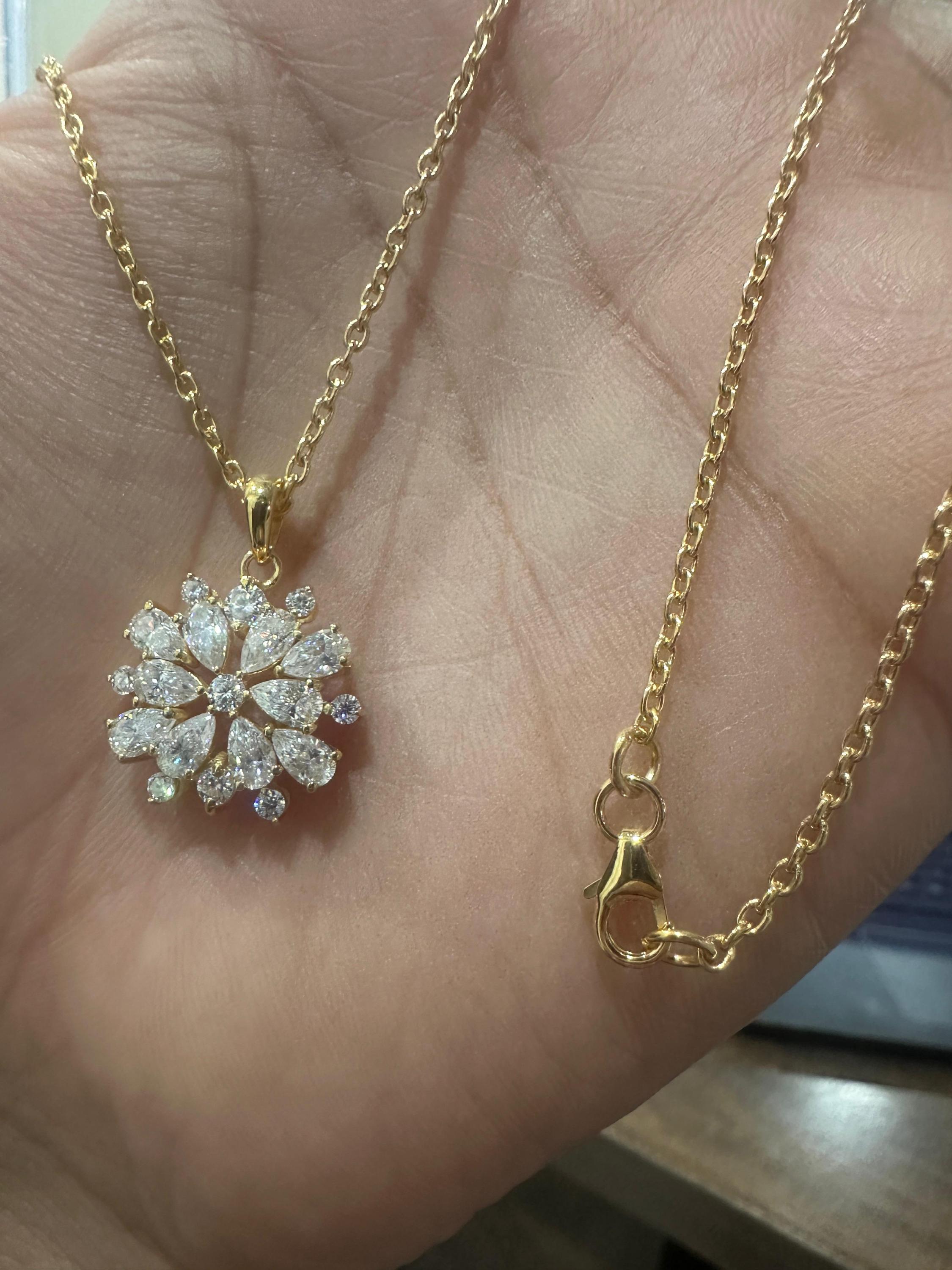 Snowflake Moissanite Pendant Necklace | Gold Vermeil over 925 Sterling Silver | Bridesmaid Gift